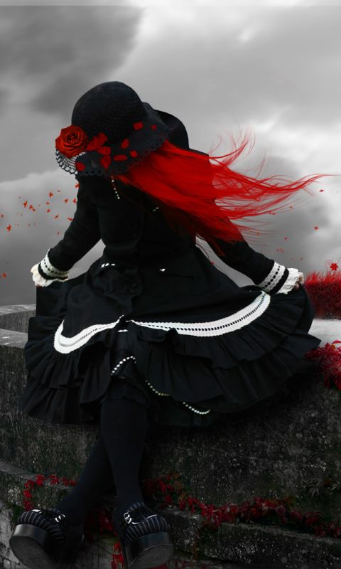 Download mobile wallpaper Gothic, Dark, Red Hair for free.