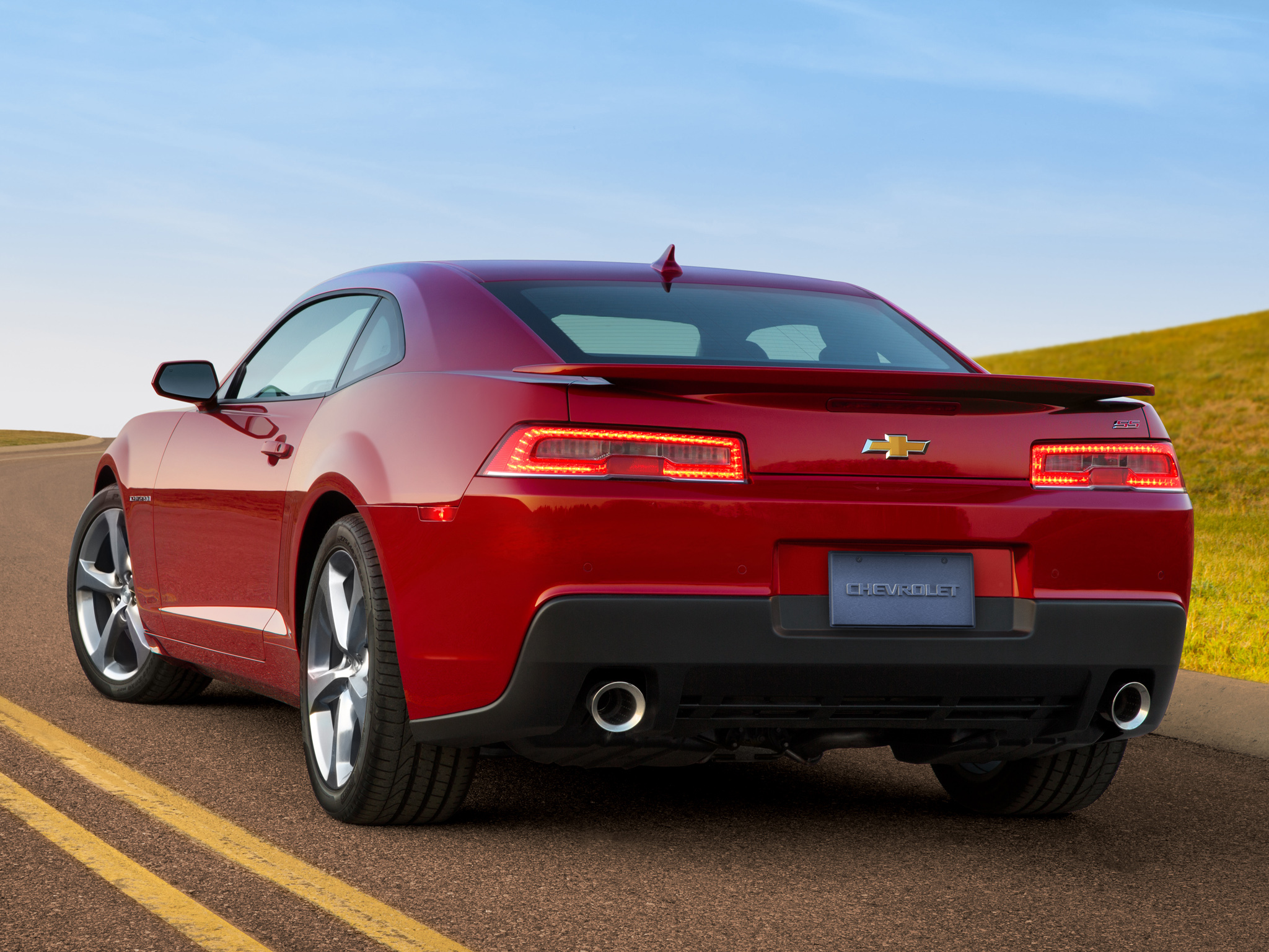 ss, chevrolet, cars, red, back view, rear view, camaro, 2013