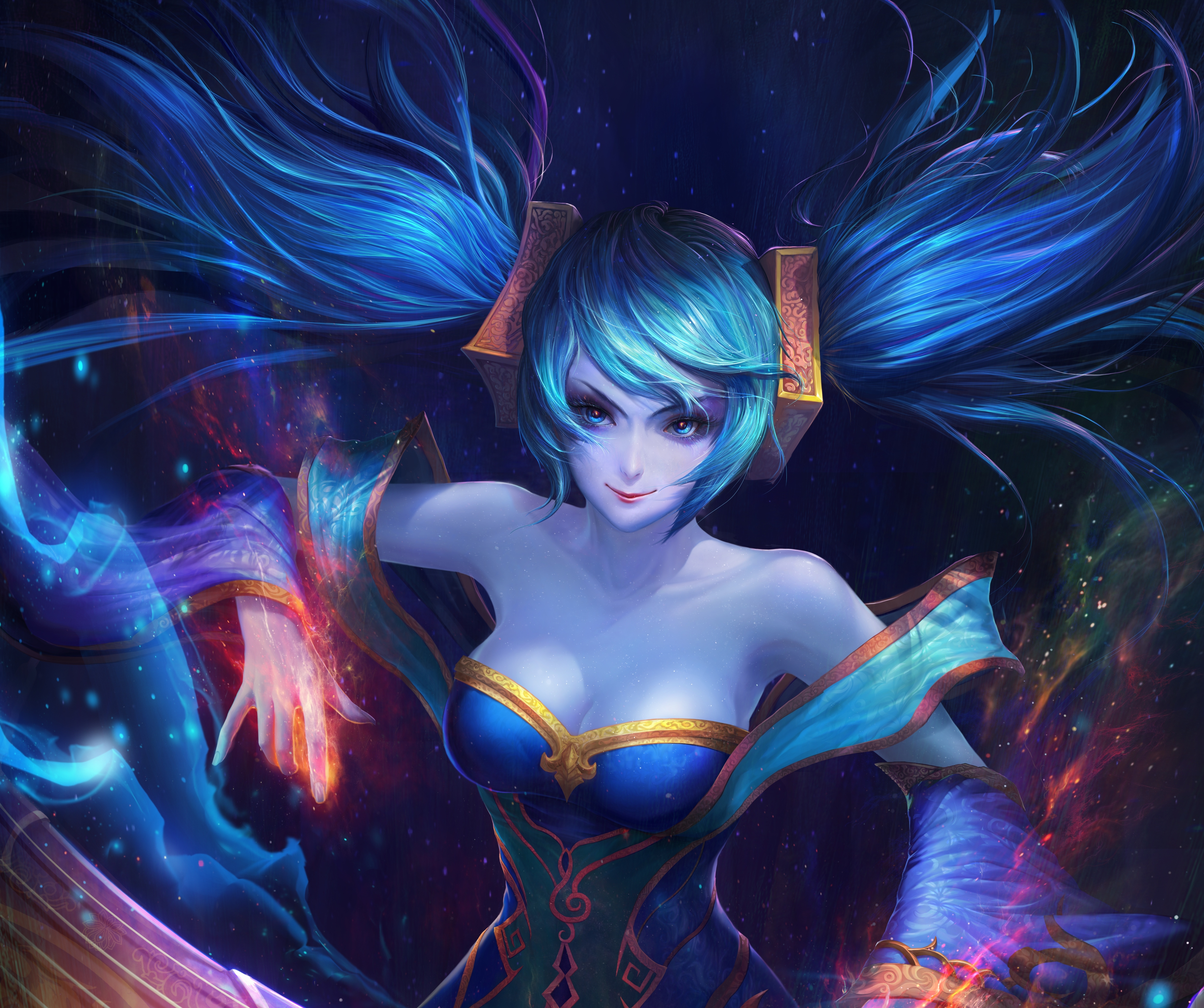 Free download wallpaper League Of Legends, Blue Eyes, Blue Hair, Video Game, Long Hair, Twintails, Sona (League Of Legends) on your PC desktop