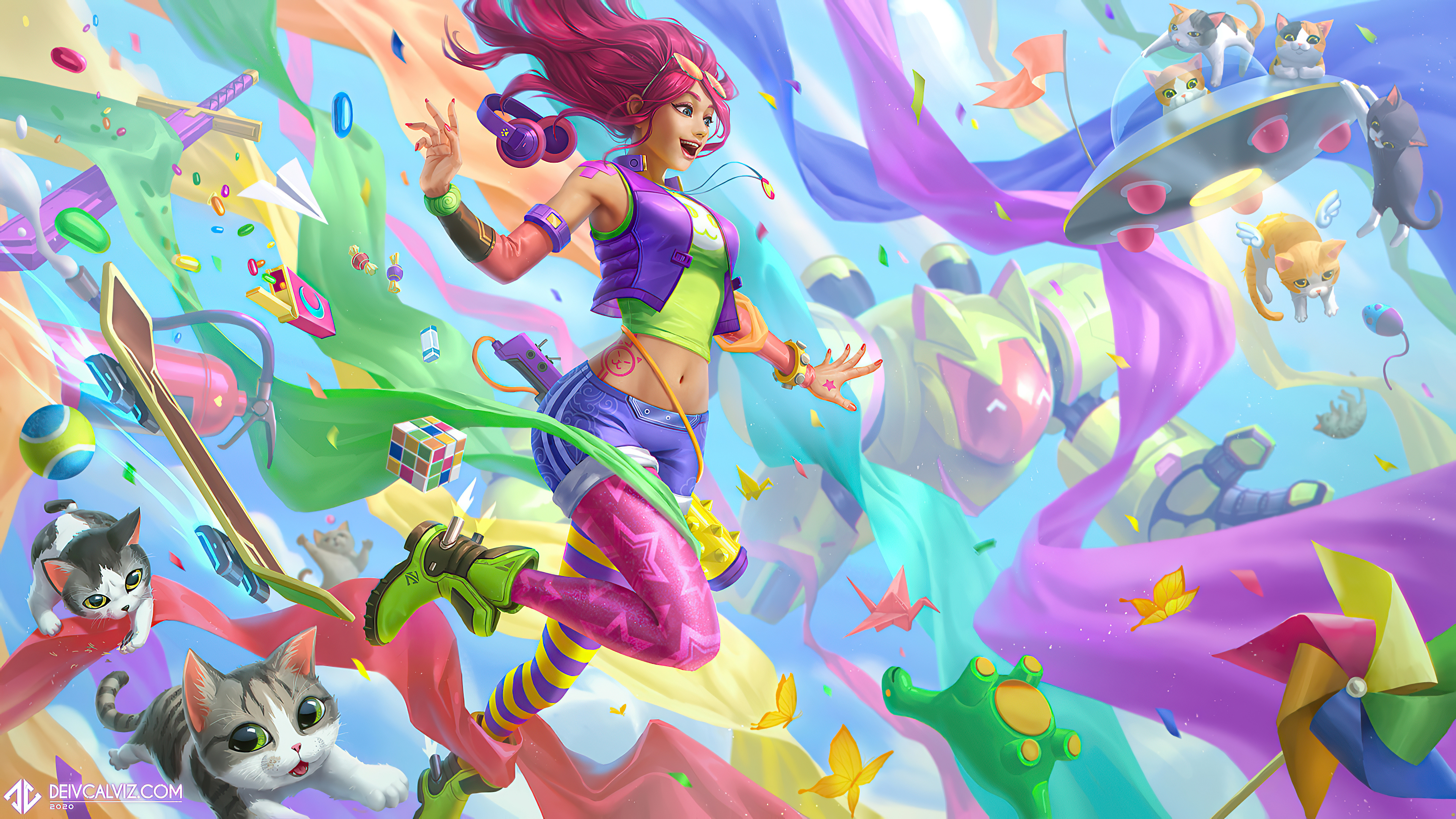 seraphine (league of legends), video game, league of legends, cat, pink hair Free Background