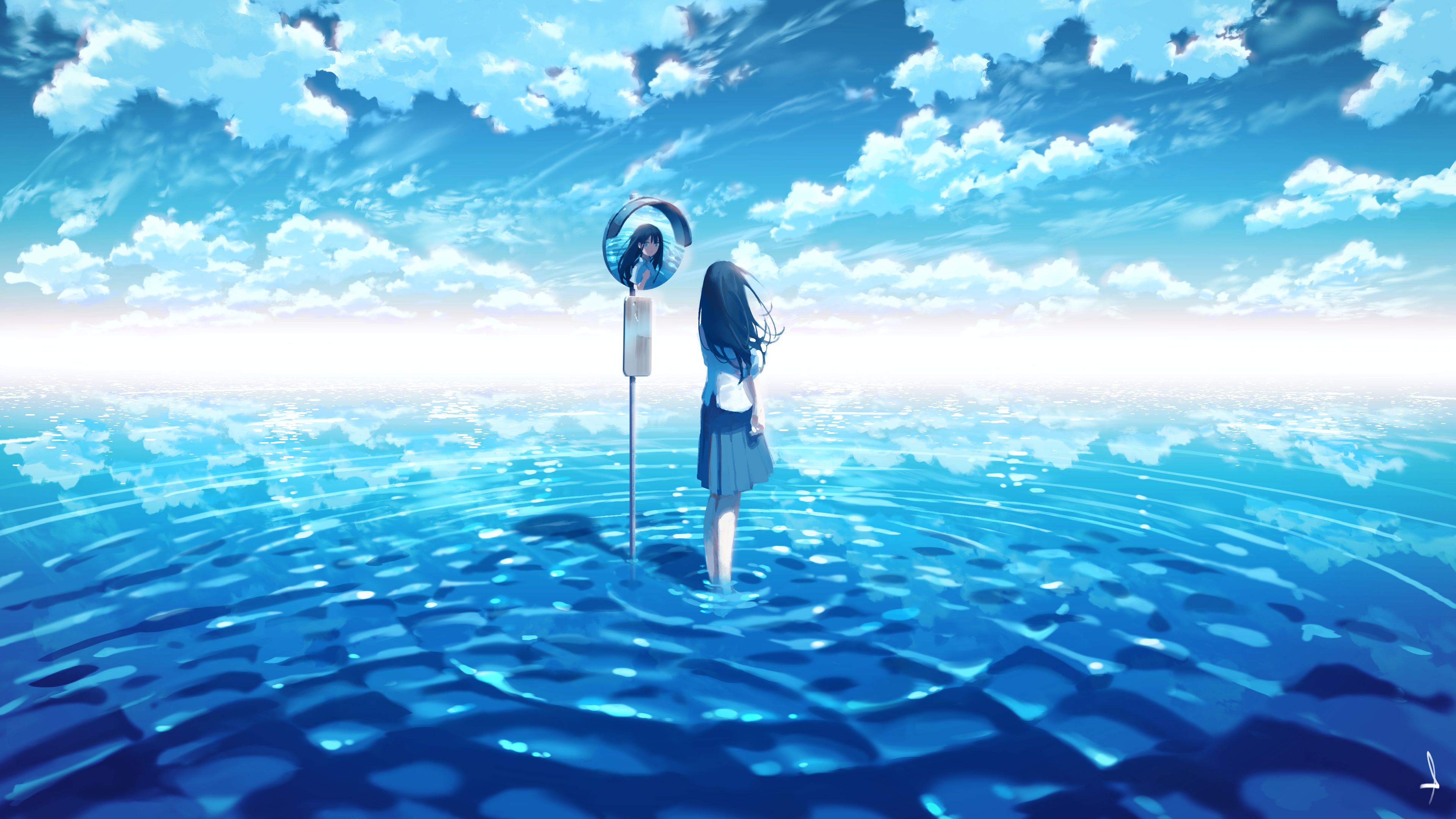 Laden Sie das Mädchen, Horizont, Himmel, Animes-Bild kostenlos auf Ihren PC-Desktop herunter