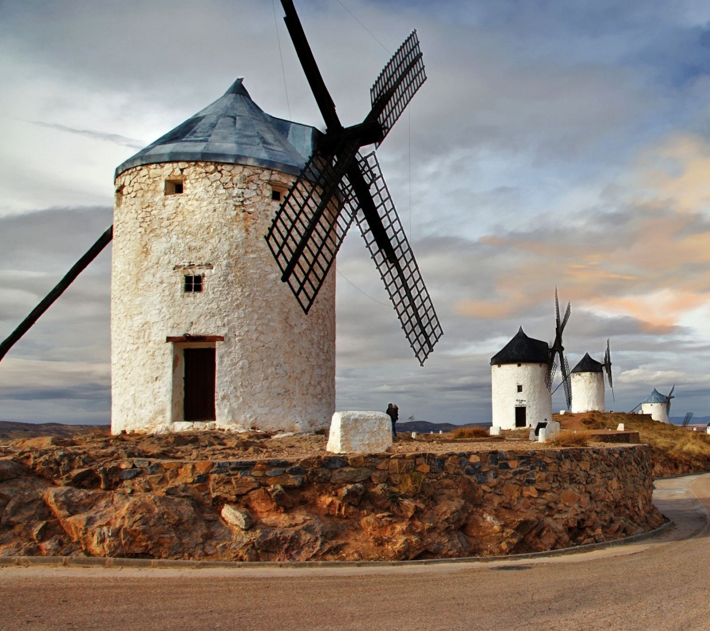 Free download wallpaper Road, Windmill, Man Made on your PC desktop