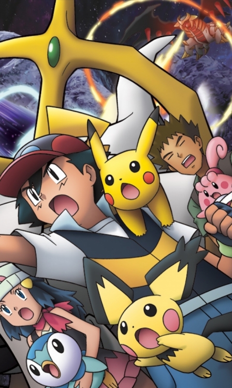 Download mobile wallpaper Anime, Pokémon, Piplup (Pokémon), Giratina (Pokémon), Dawn (Pokémon), Ash Ketchum, Brock (Pokémon), Arceus (Pokémon), Dialga (Pokémon), Palkia (Pokémon), Happiny (Pokémon), Pokémon: Arceus And The Jewel Of Life for free.
