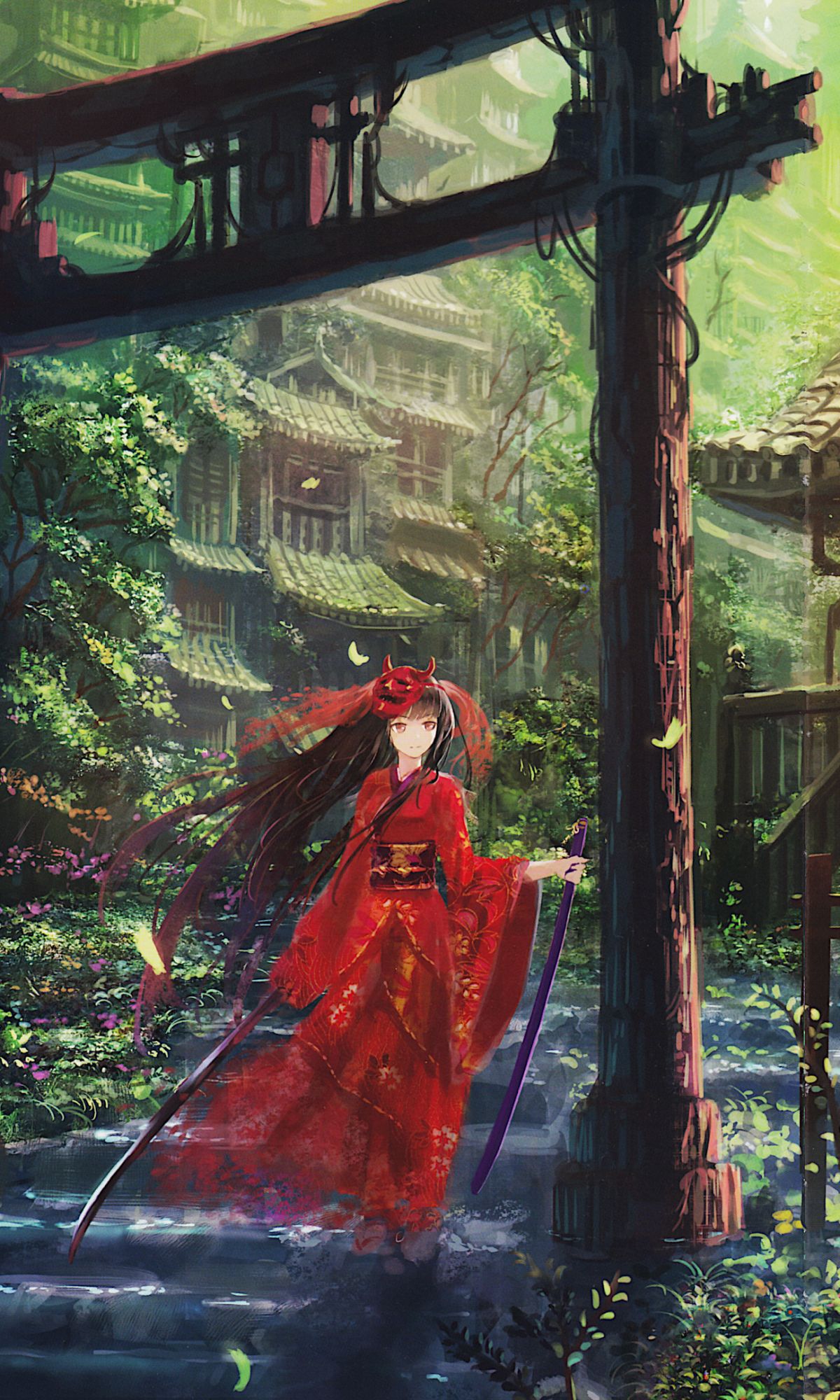 Download mobile wallpaper Anime, Shrine, Long Hair, Japanese Clothes, Hinomoto Oniko for free.