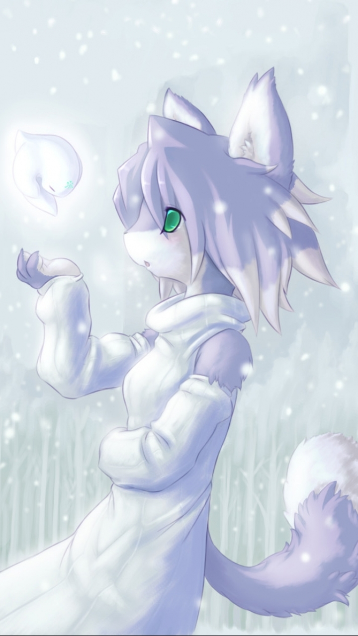 Download mobile wallpaper Anime, Snow, Green Eyes, Original for free.