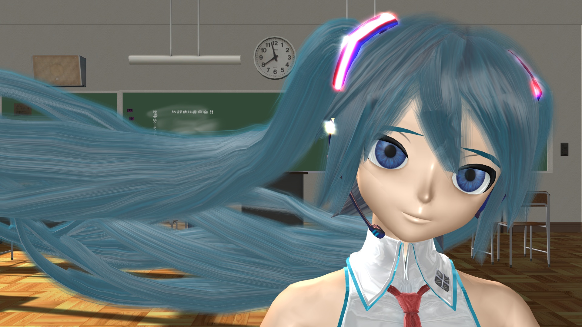Descarga gratuita de fondo de pantalla para móvil de Vocaloid, Ojos Azules, Animado, Pelo Azul, Hatsune Miku, Aula.