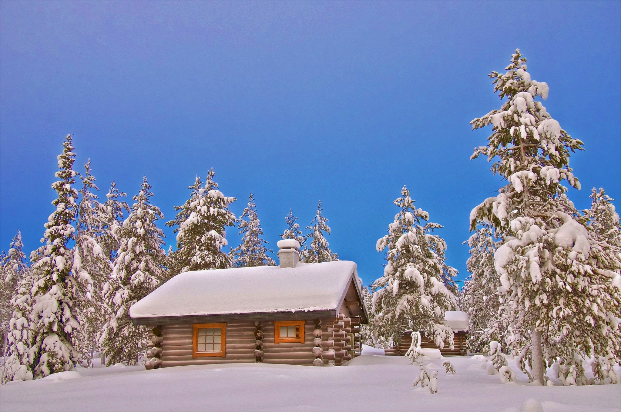 Download mobile wallpaper Winter, Snow, Forest, Cabin, Man Made for free.