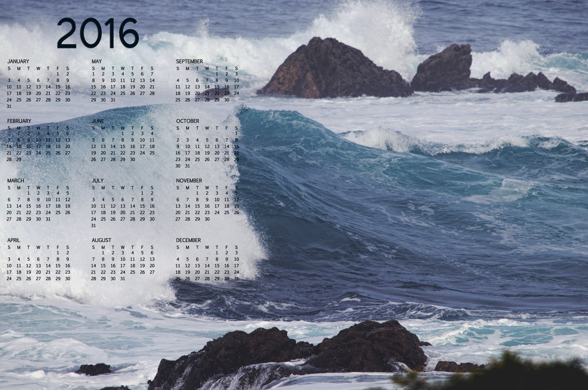 Download mobile wallpaper Nature, New Year, Ocean, Wave, Calendar, Misc for free.