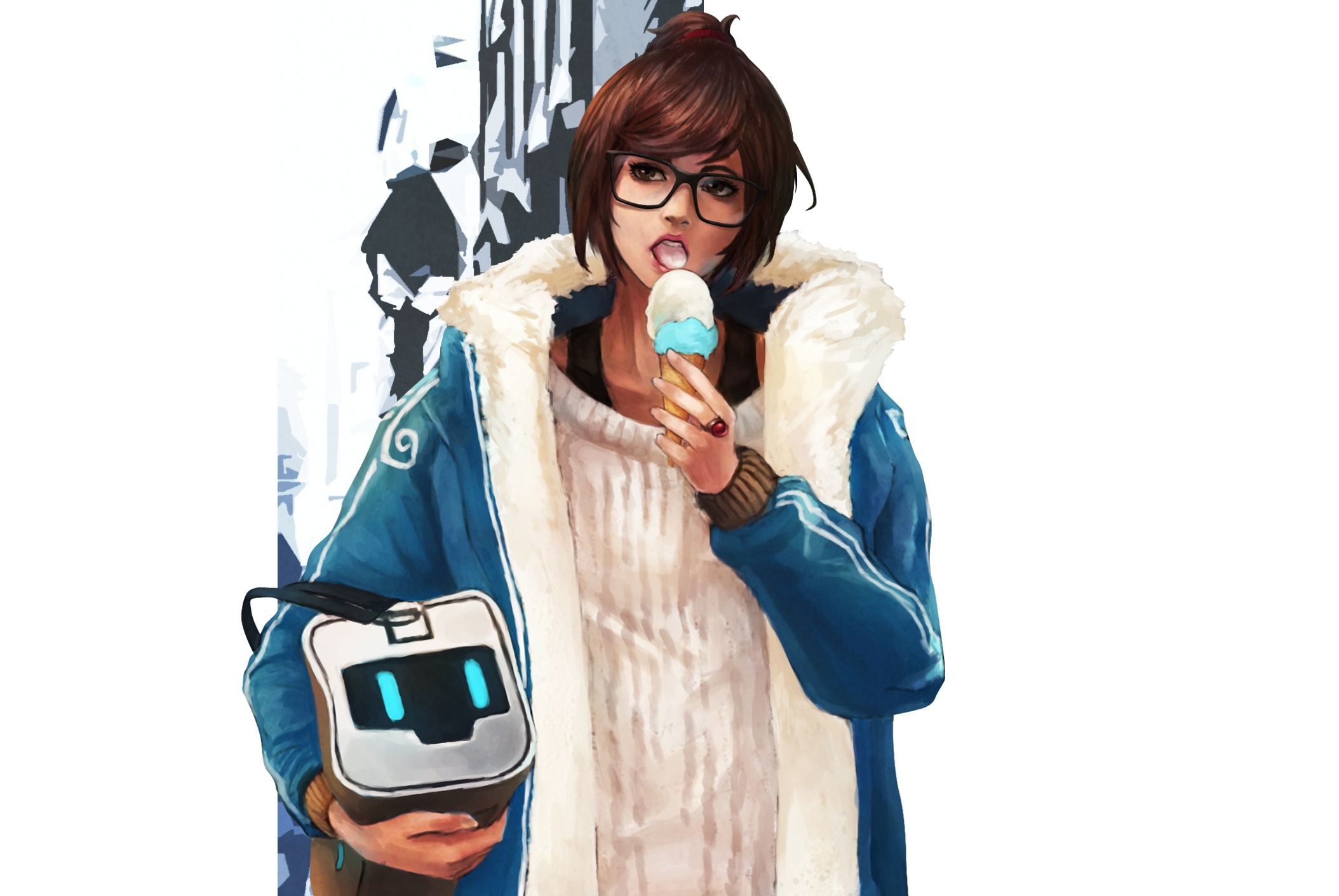 Download mobile wallpaper Glasses, Overwatch, Brown Eyes, Video Game, Brown Hair, Short Hair, Mei (Overwatch) for free.