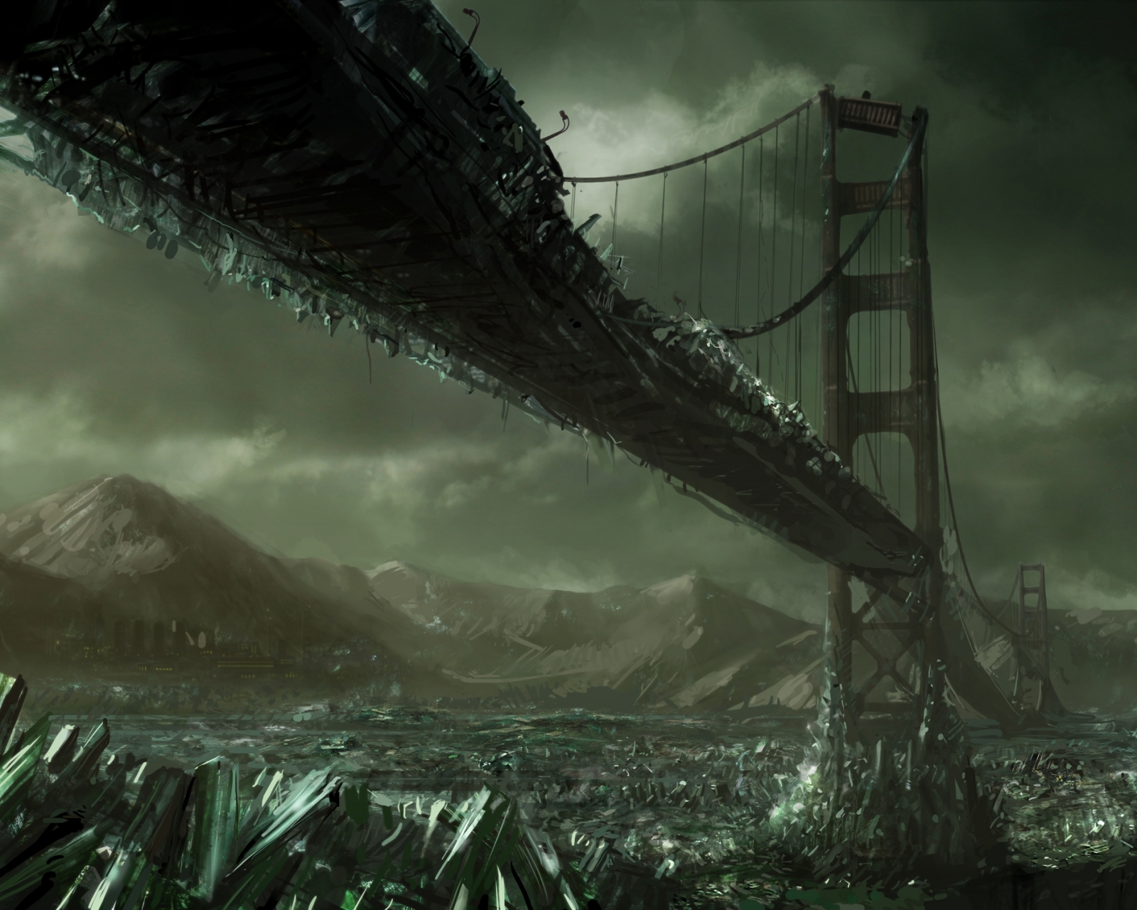 Download mobile wallpaper Bridge, Sci Fi, Crystal, Post Apocalyptic for free.