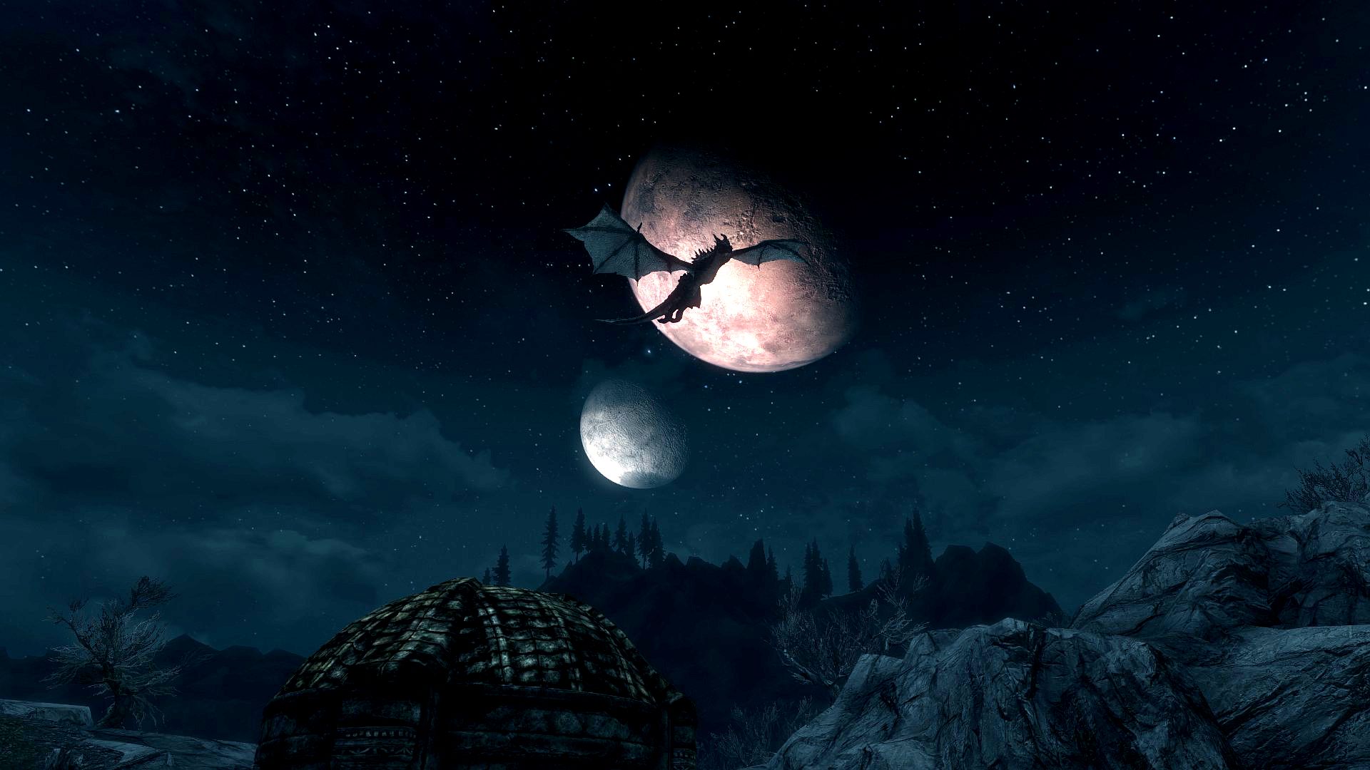 Descarga gratuita de fondo de pantalla para móvil de The Elder Scrolls V: Skyrim, Skyrim, Los Documentos Antiguos, Dragón, Luna, Videojuego.