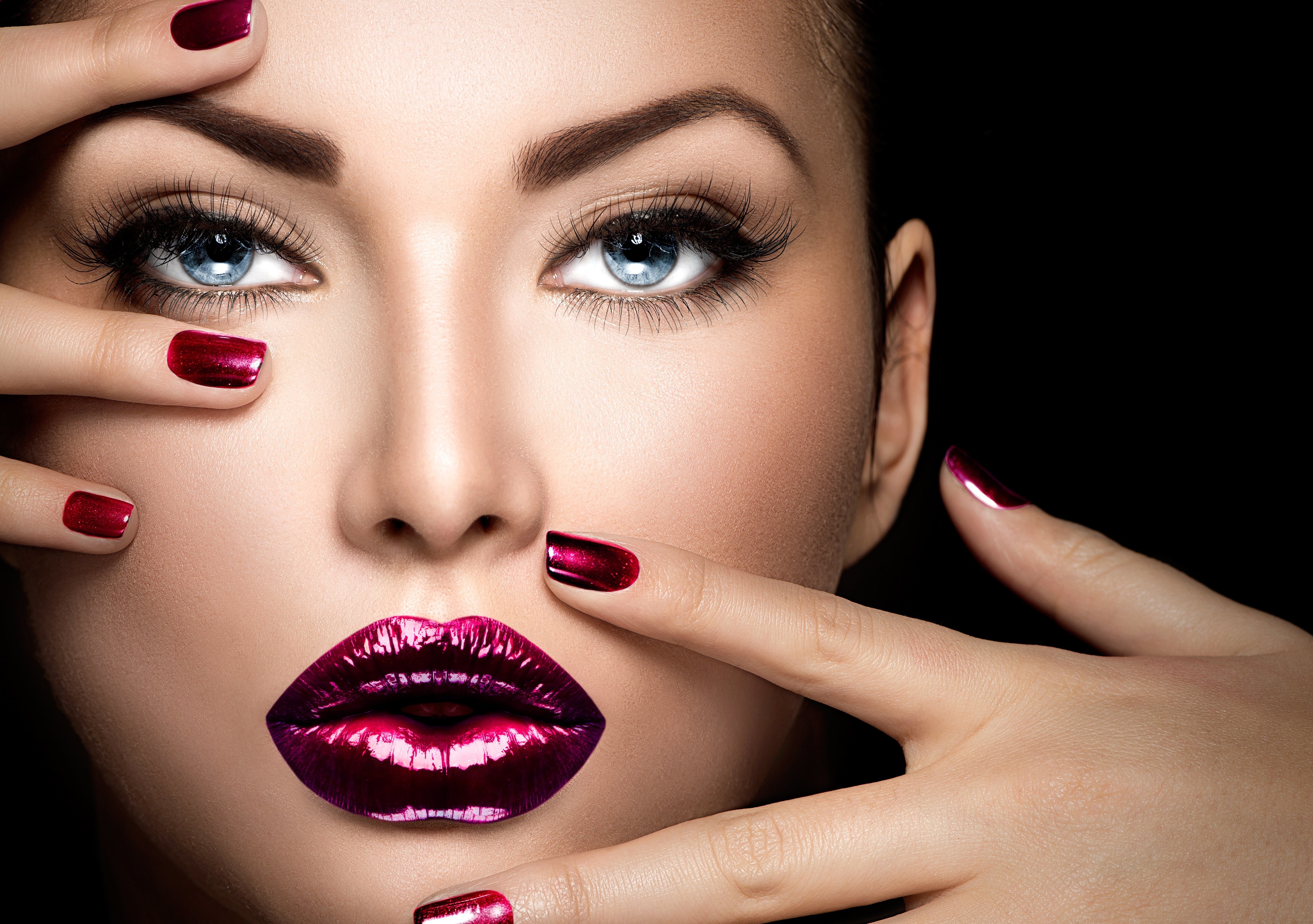 women, face, lipstick, nails