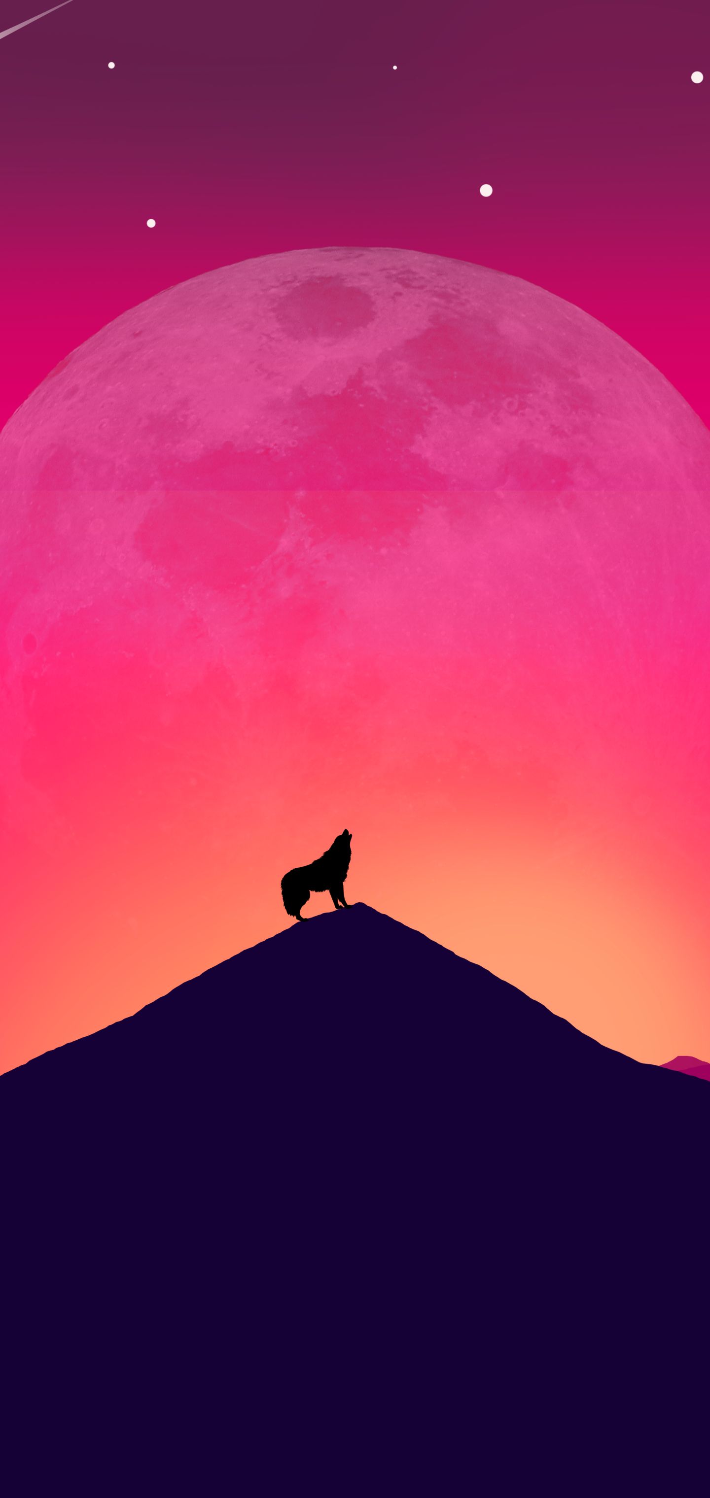 Download mobile wallpaper Landscape, Night, Moon, Mountain, Wolf, Artistic for free.