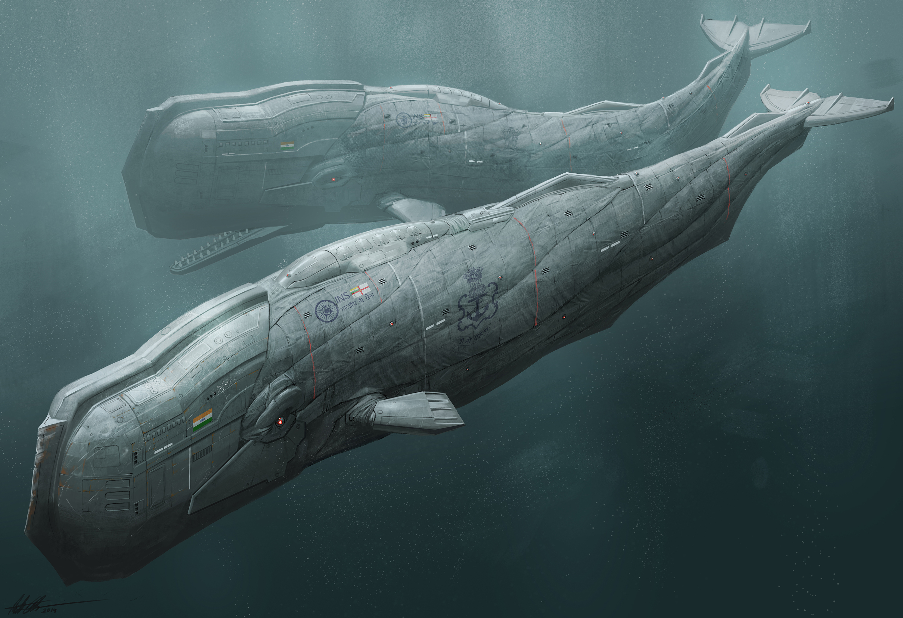 Download mobile wallpaper Robot, Sci Fi, Whale for free.