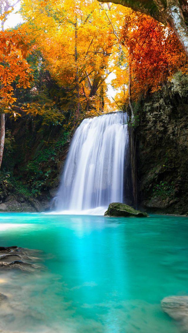 Handy-Wallpaper Herbst, Wasserfälle, Wasserfall, Wald, Baum, Erde/natur kostenlos herunterladen.