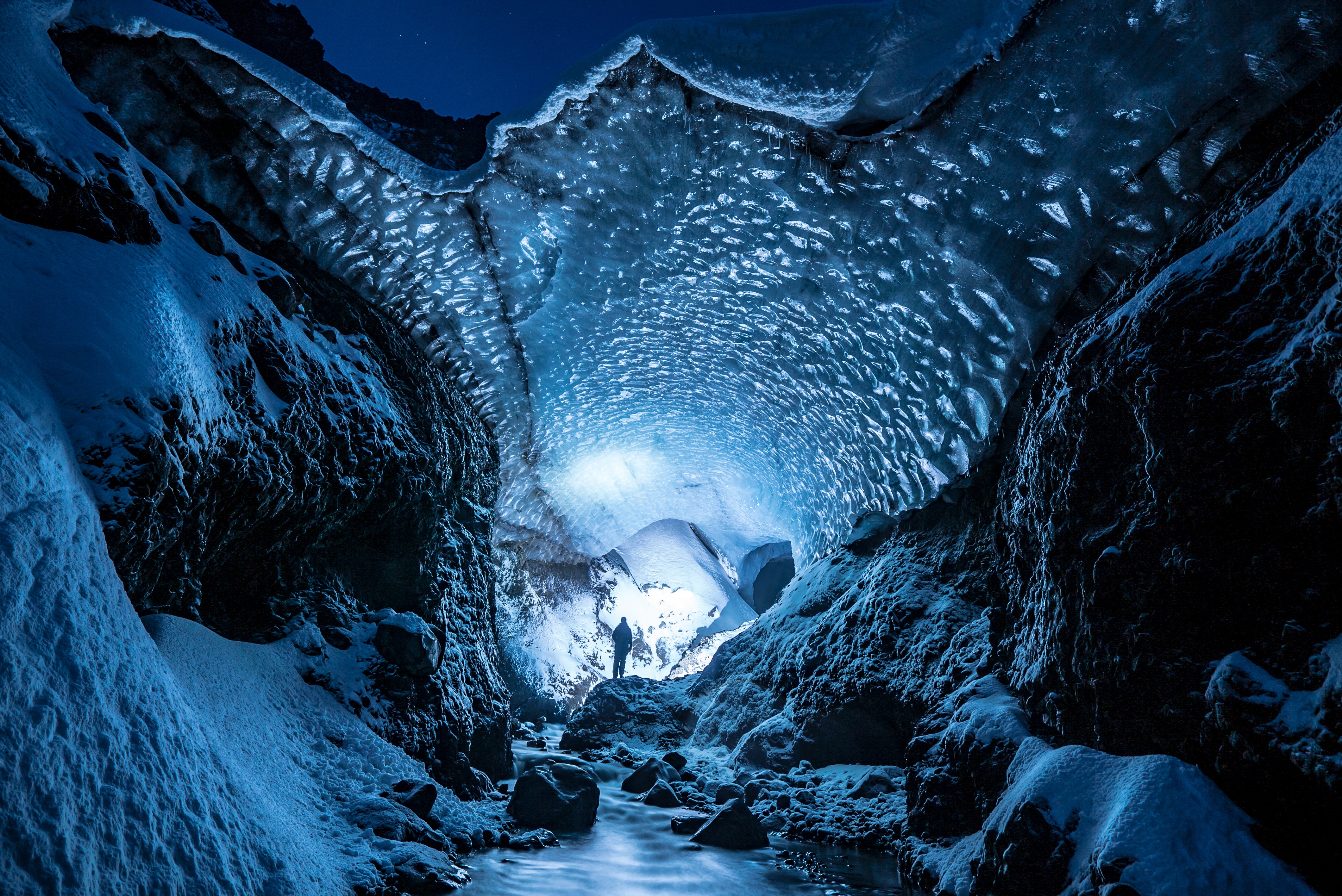 glacier, human, nature, ice, snow, person, cave 4K