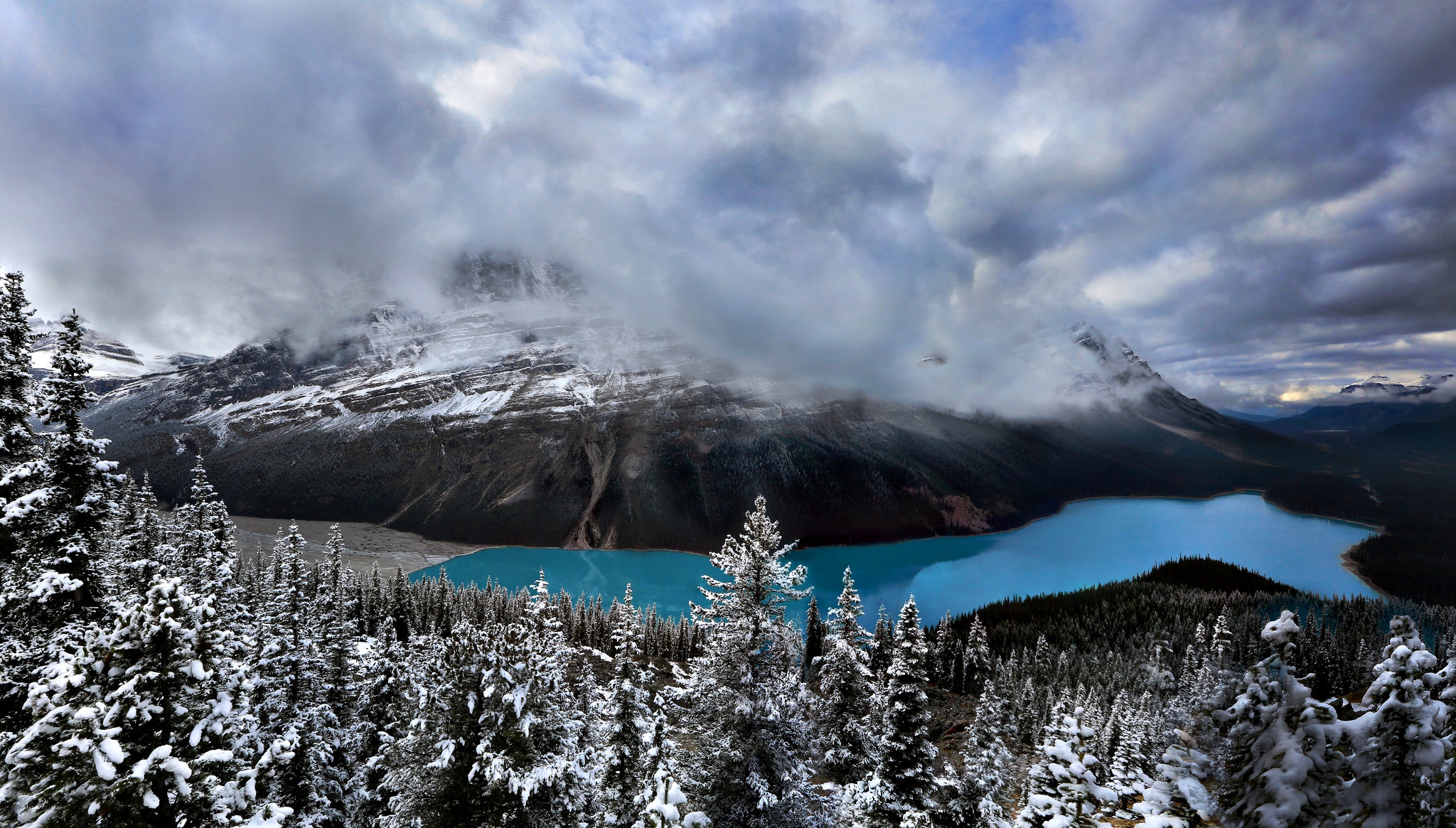 Download mobile wallpaper Winter, Snow, Mountain, Lake, Canada, Forest, Earth, Banff National Park for free.