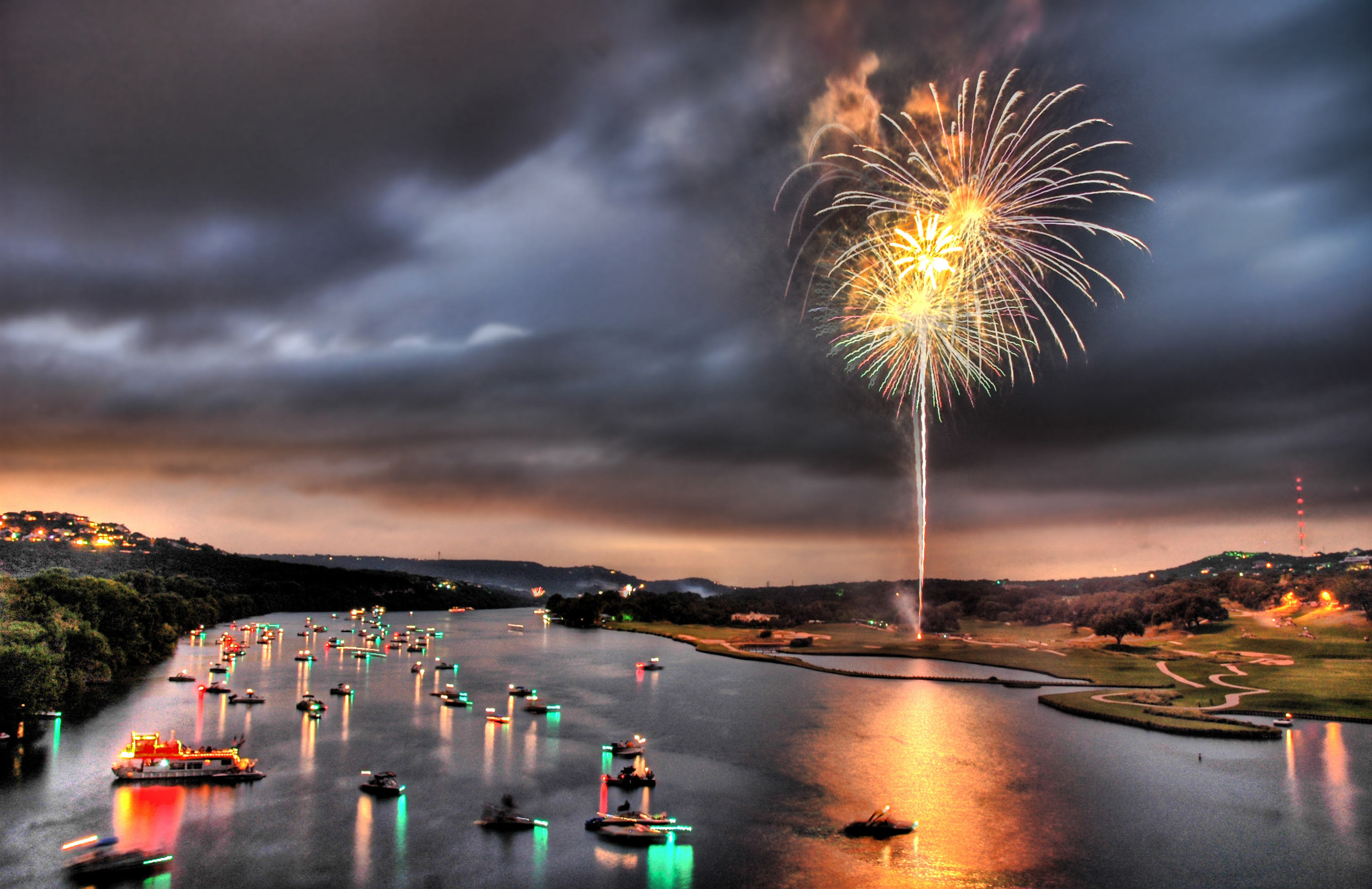 river, photography, fireworks