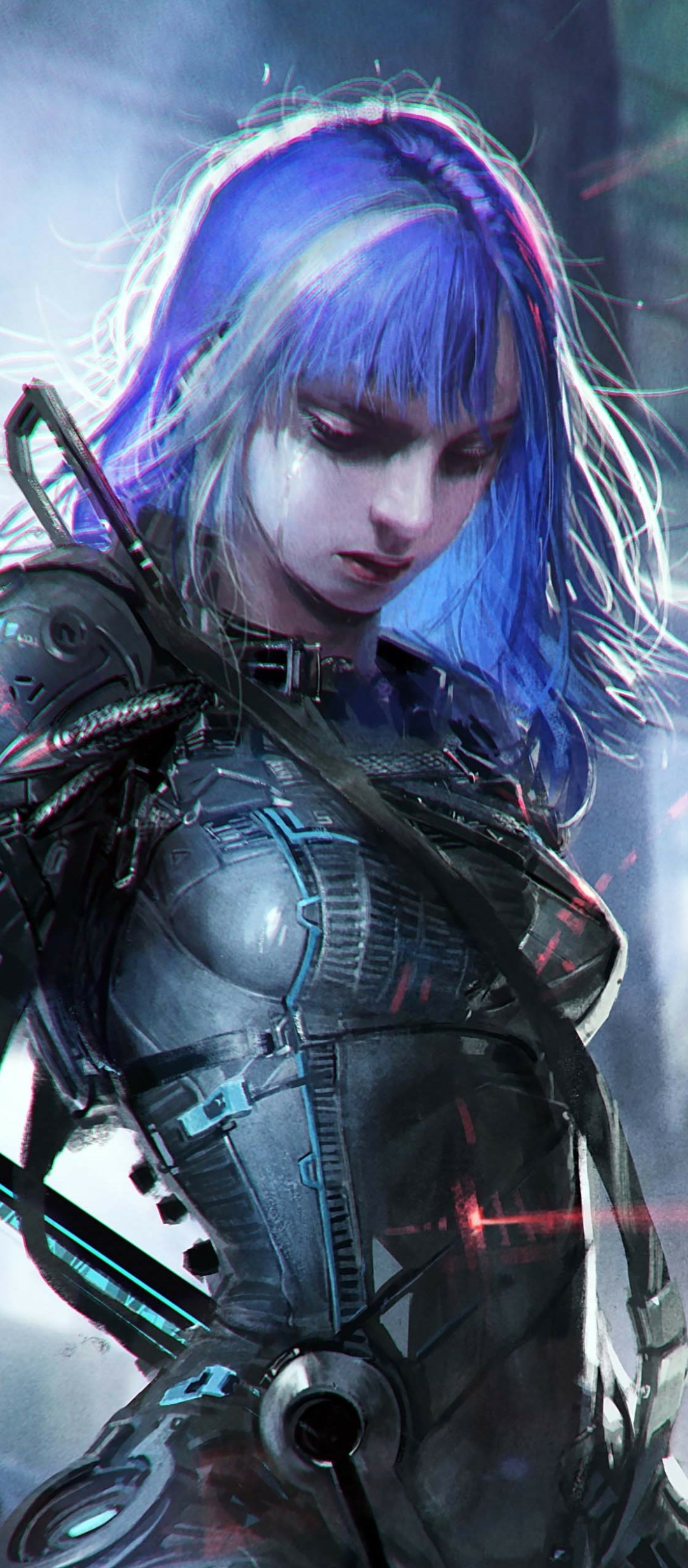 Handy-Wallpaper Science Fiction, Blaue Haare, Kriegerin, Frau Krieger kostenlos herunterladen.