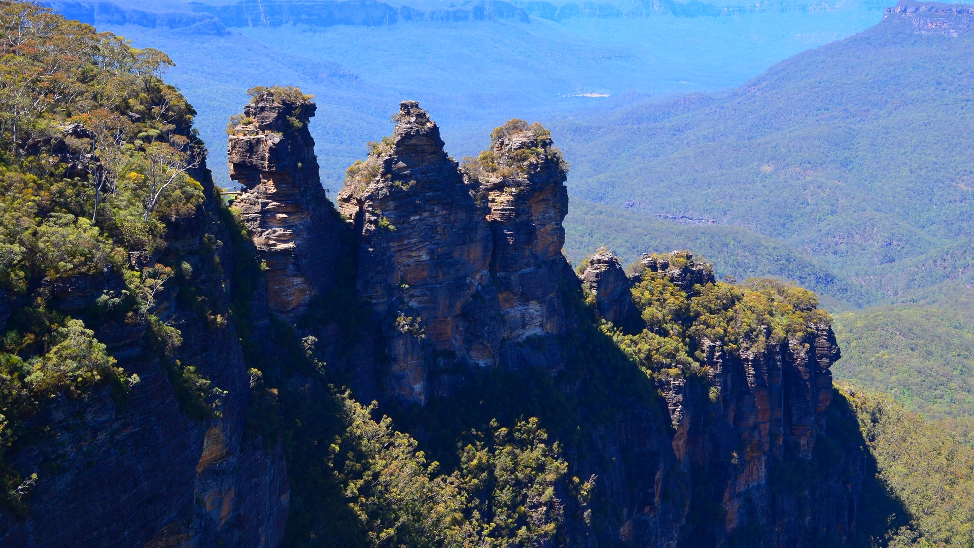 earth, three sisters, australia, blue mountains, cliff, katoomba, mountain, nature, scenic, three sisters (australia)