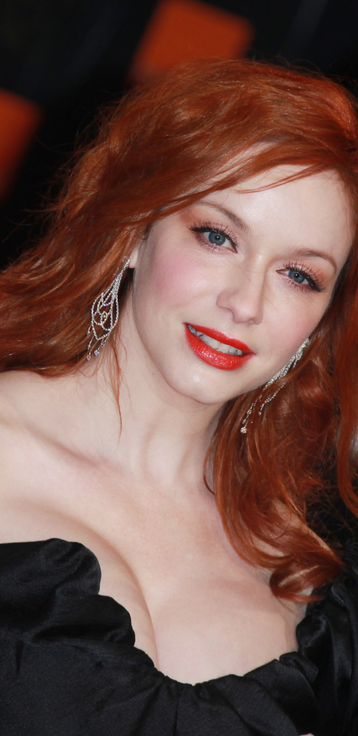 Download mobile wallpaper Redhead, Blue Eyes, American, Celebrity, Actress, Lipstick, Christina Hendricks for free.