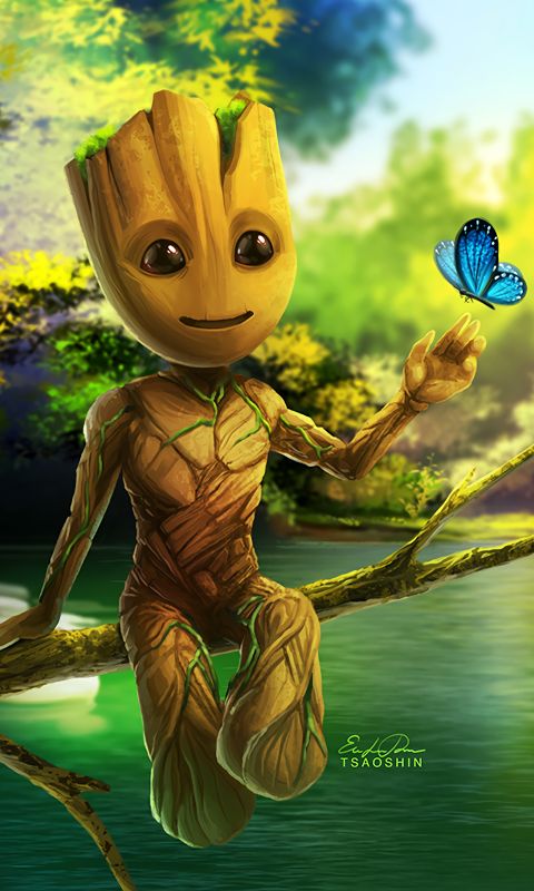 Download mobile wallpaper Butterfly, Comics, Guardians Of The Galaxy, Groot for free.