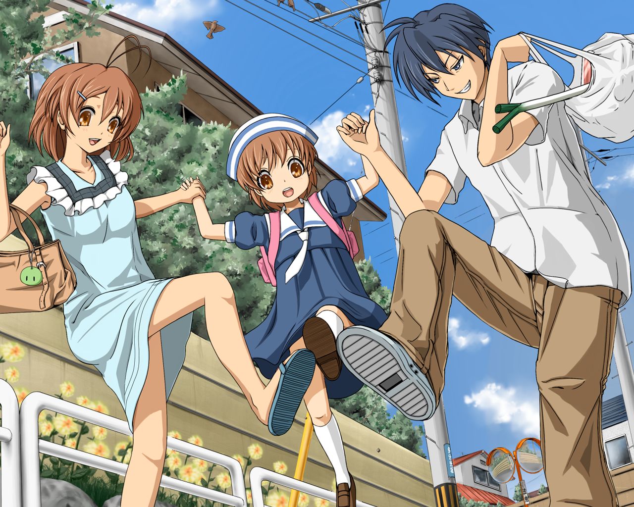 Handy-Wallpaper Animes, Clannad, Nagisa Furukawa, Tomoya Okazaki, Ushio Okazaki kostenlos herunterladen.