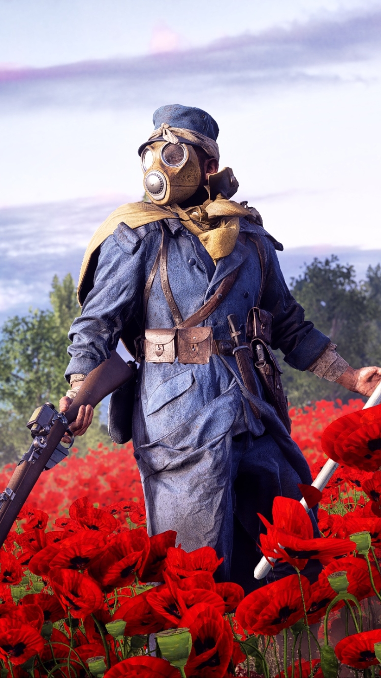 Download mobile wallpaper Battlefield, Gas Mask, Poppy, Soldier, Red Flower, Video Game, Battlefield 1 for free.