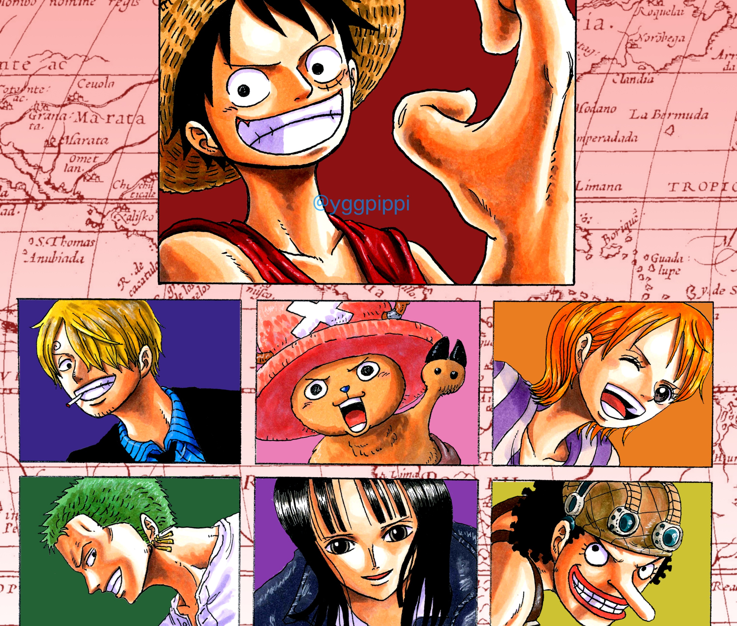 Handy-Wallpaper Animes, One Piece, Tony Tony Chopper, Lysop (One Piece), Roronoa Zorro, Affe D Luffy, Nami (Einteiler), Sanji (Einteiler), Nico Robin kostenlos herunterladen.