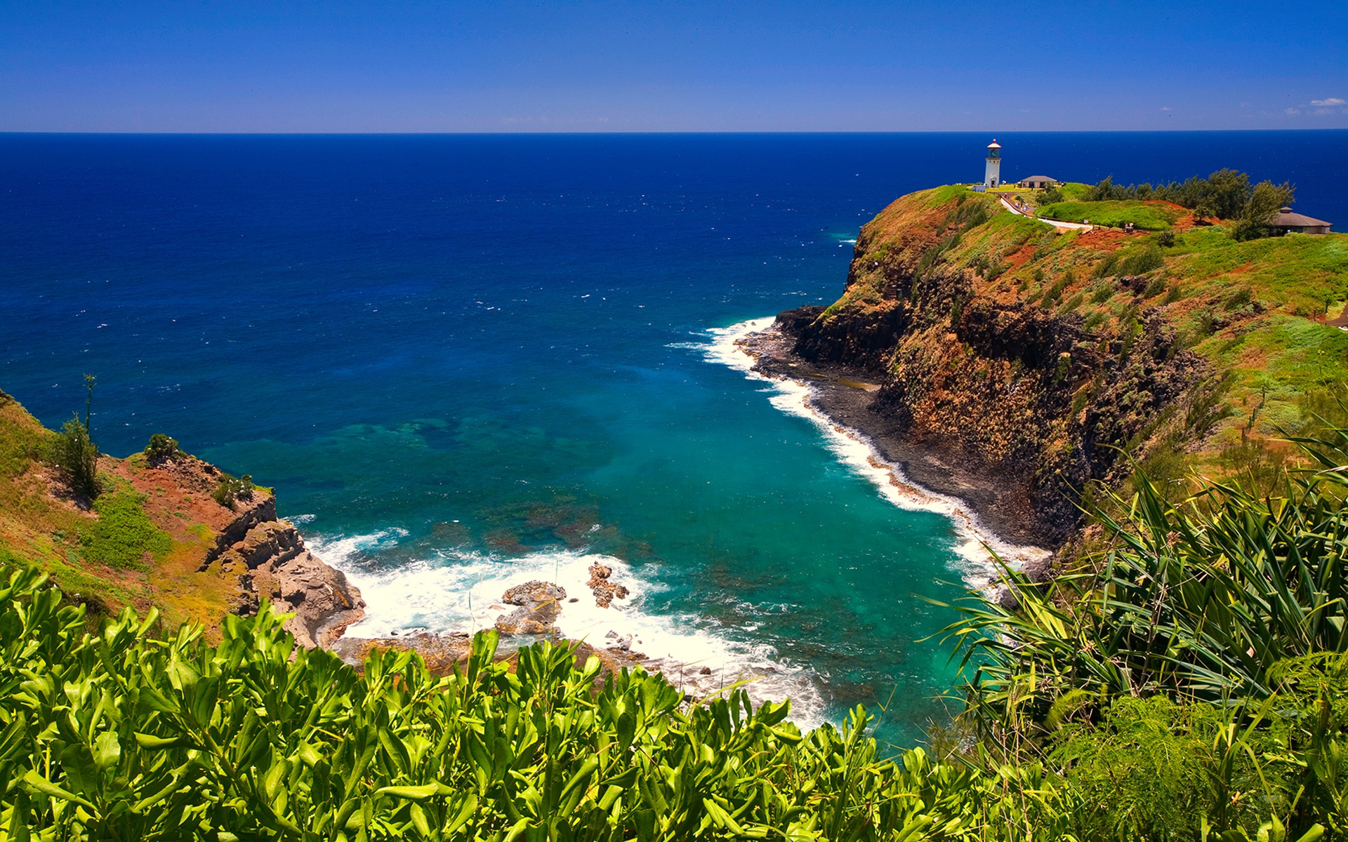Free download wallpaper Horizon, Ocean, Lighthouse, Hawaii, Coastline, Man Made on your PC desktop