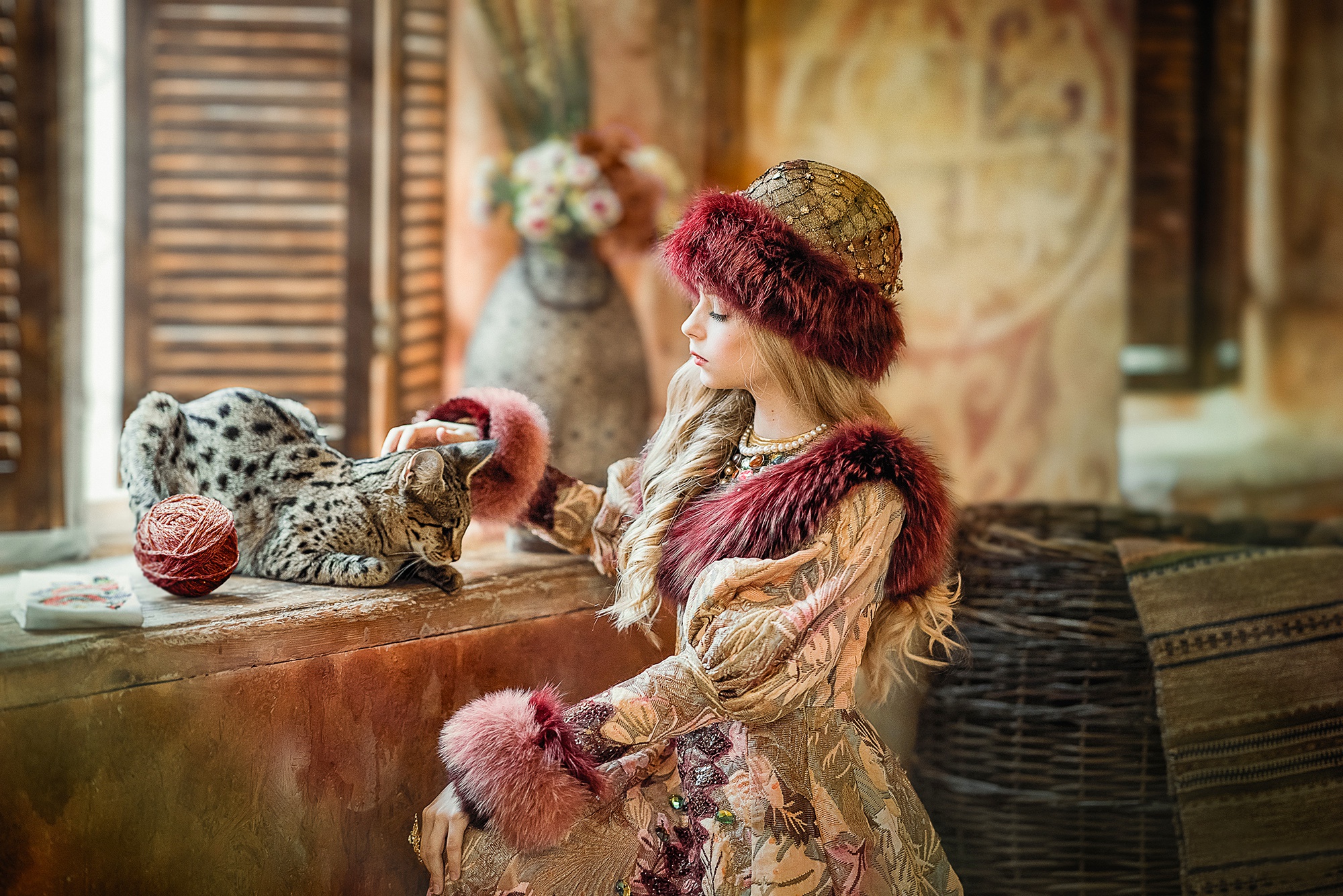 Free download wallpaper Cat, Mood, Child, Blonde, Hat, Photography on your PC desktop