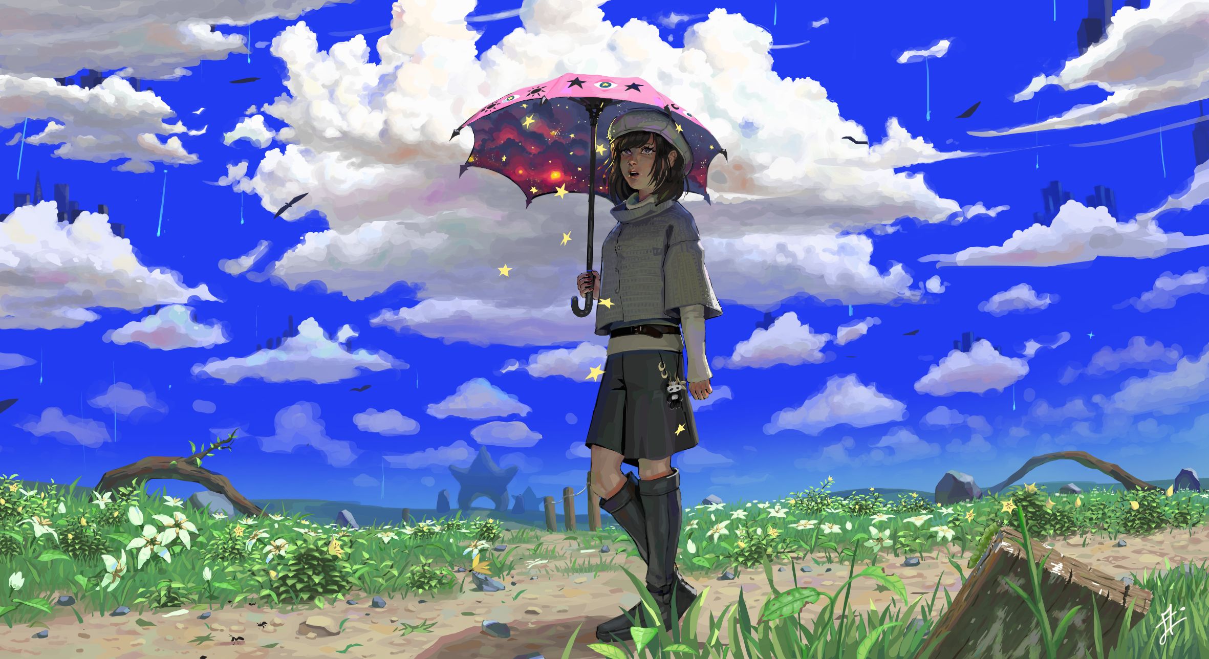 PCデスクトップに傘, アニメ, オリジナル画像を無料でダウンロード