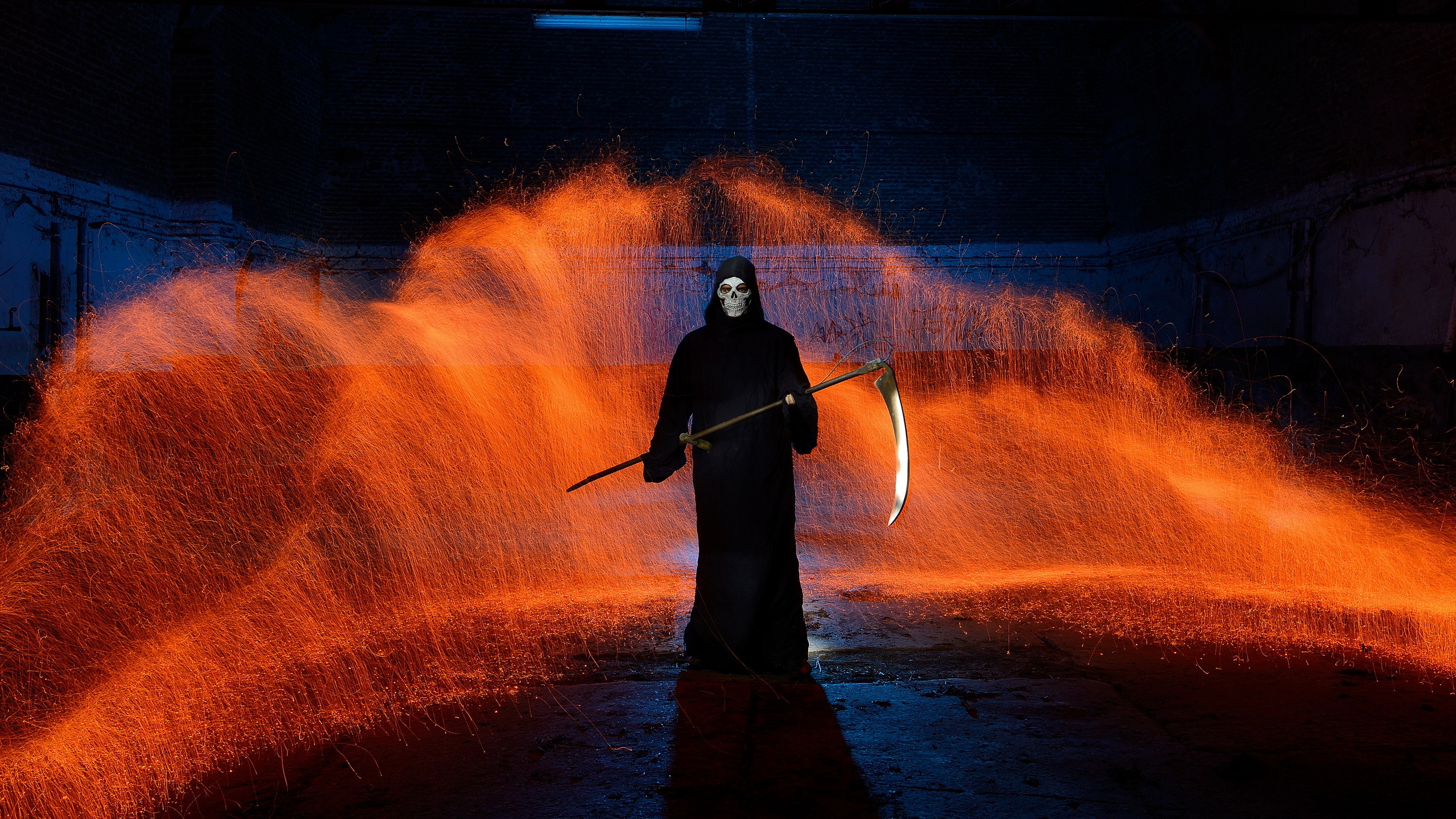 Download mobile wallpaper Dark, Grim Reaper, Scythe, Orange (Color) for free.