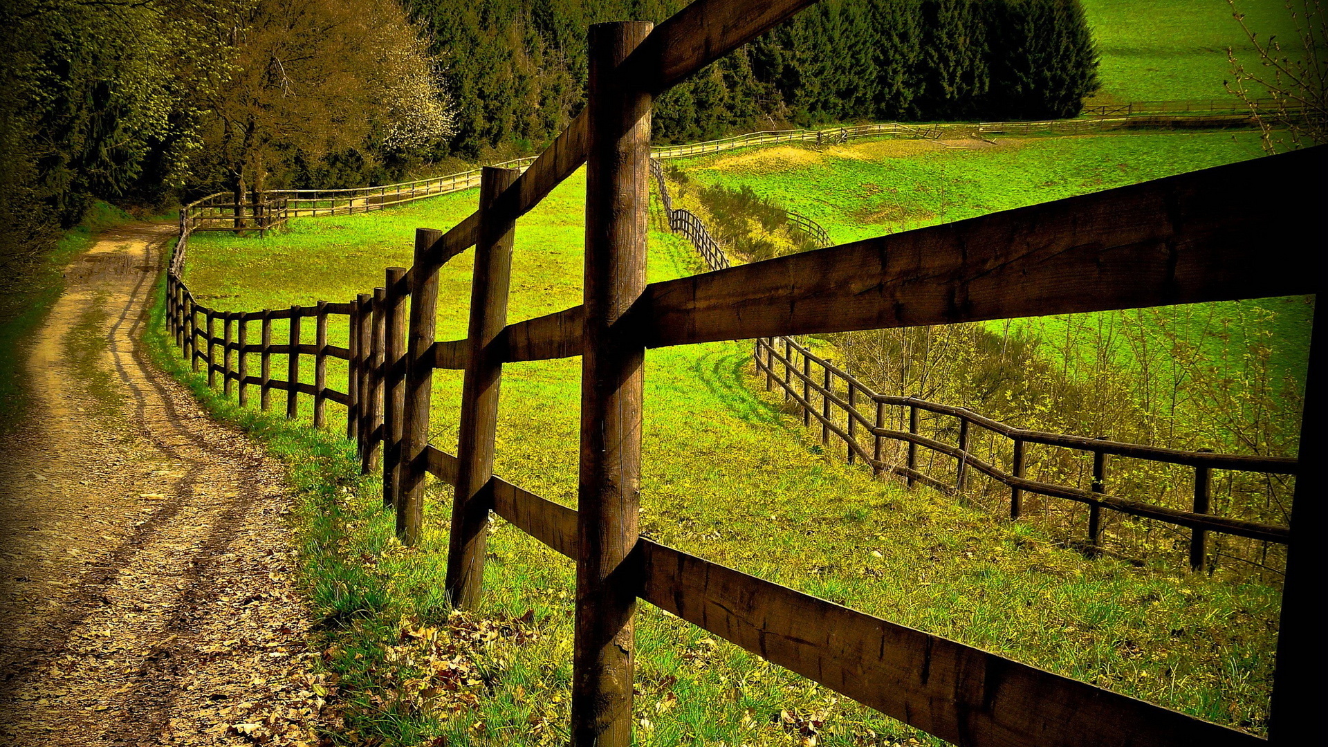 Free download wallpaper Landscape, Road, Field, Path, Fence, Scenic, Man Made on your PC desktop
