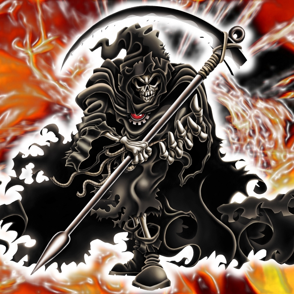 Download mobile wallpaper Fire, Dark, Skull, Grim Reaper for free.