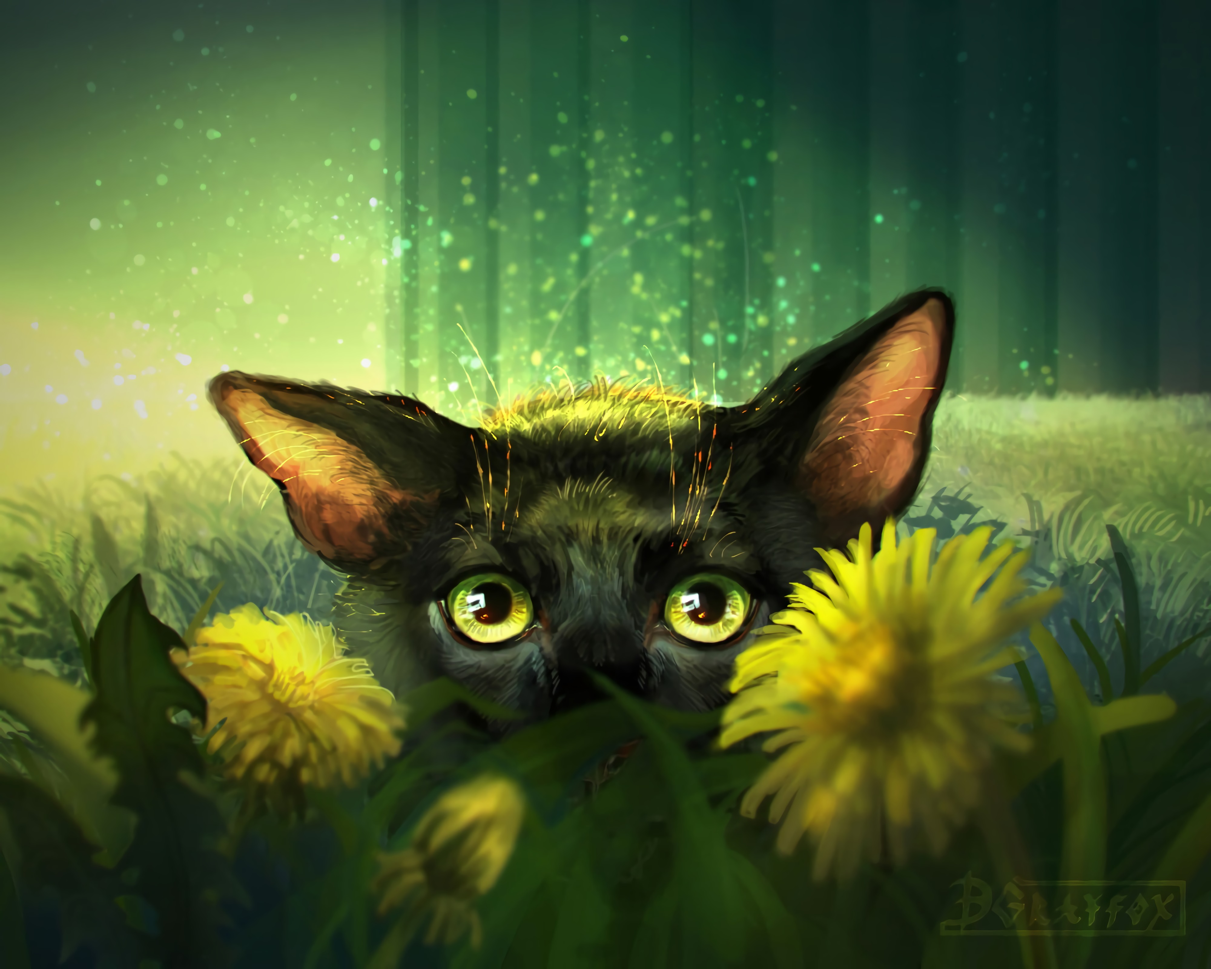 desktop Images art, flowers, cat, eyes, sight, opinion