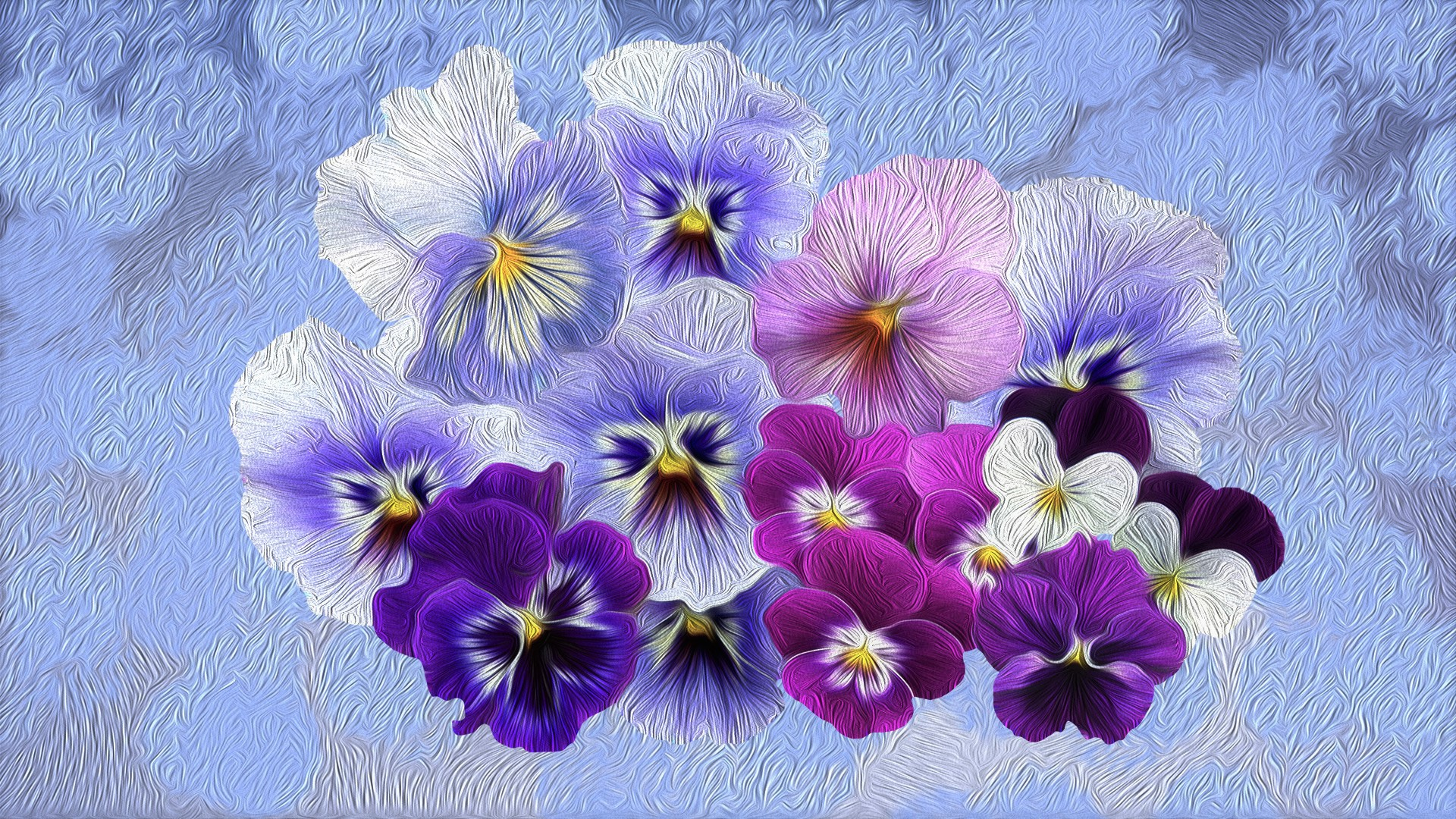 無料モバイル壁紙フラワーズ, パンジー, 花, 紫の, ペインティング, 芸術的, 油絵をダウンロードします。