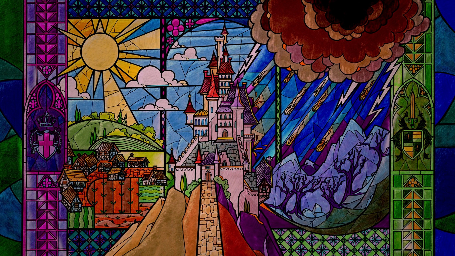 Download mobile wallpaper Colors, Colorful, Artistic, Stained Glass, Castle for free.