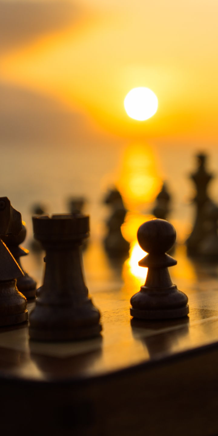 Download mobile wallpaper Sunset, Chess, Game, Depth Of Field for free.