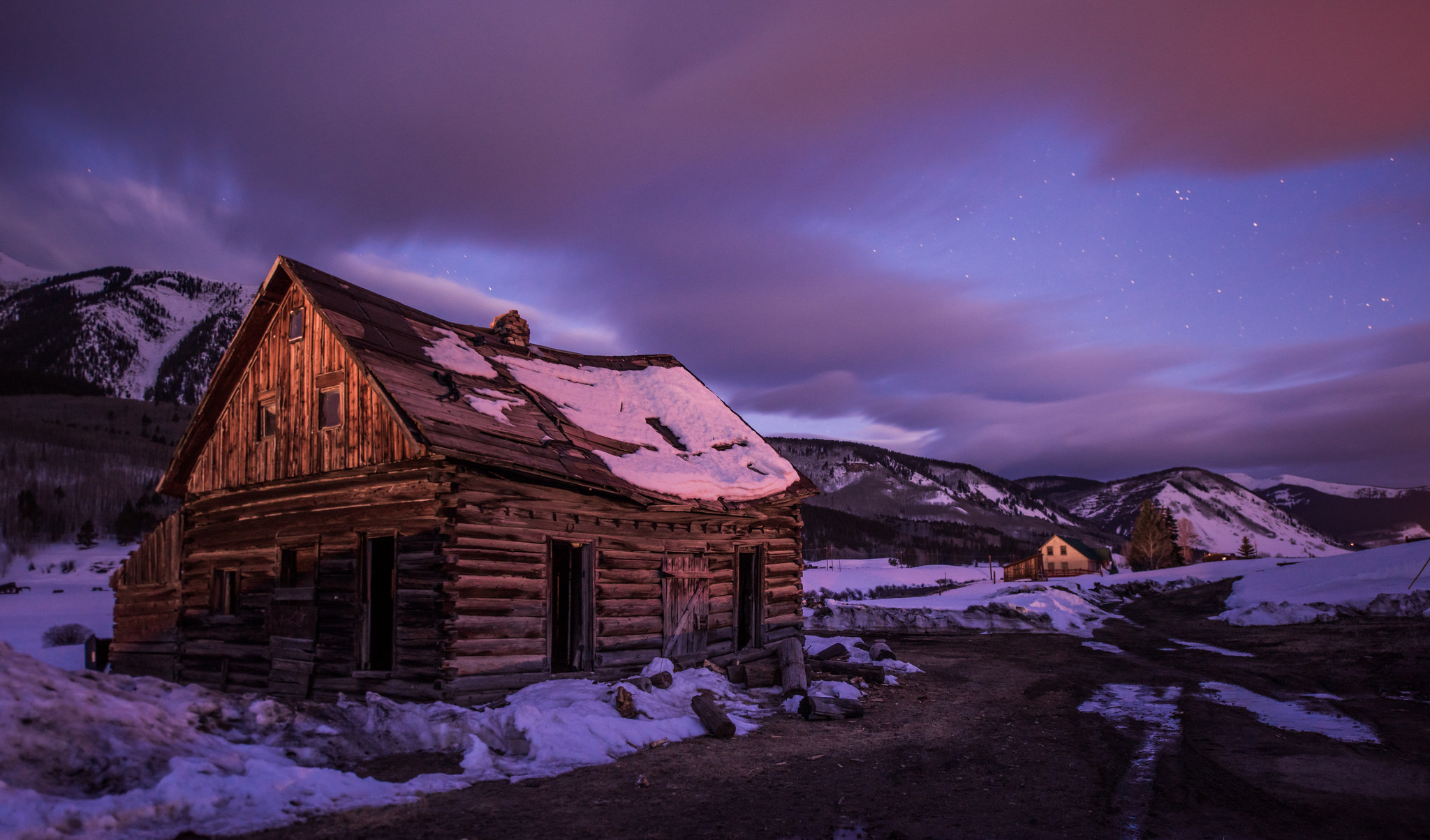 Free download wallpaper Winter, Night, Snow, Starry Sky, Cabin, Man Made on your PC desktop