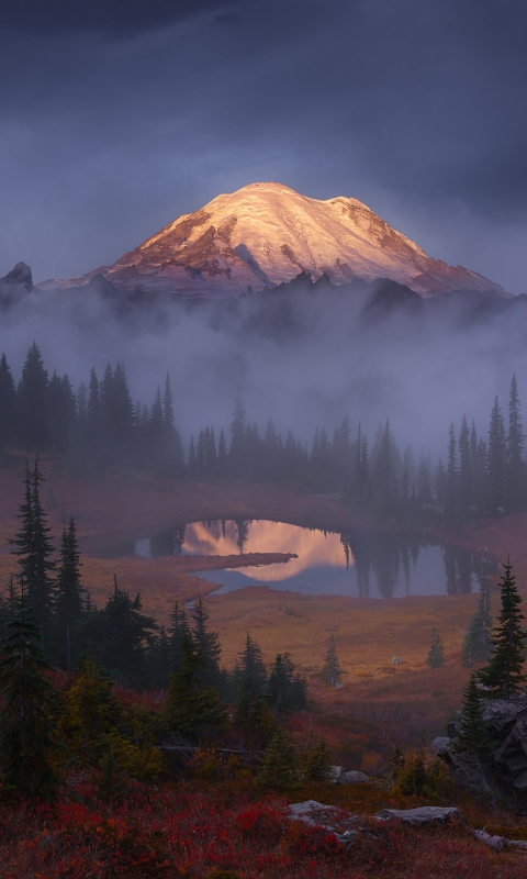 Download mobile wallpaper Nature, Mountain, Lake, Fog, Earth for free.