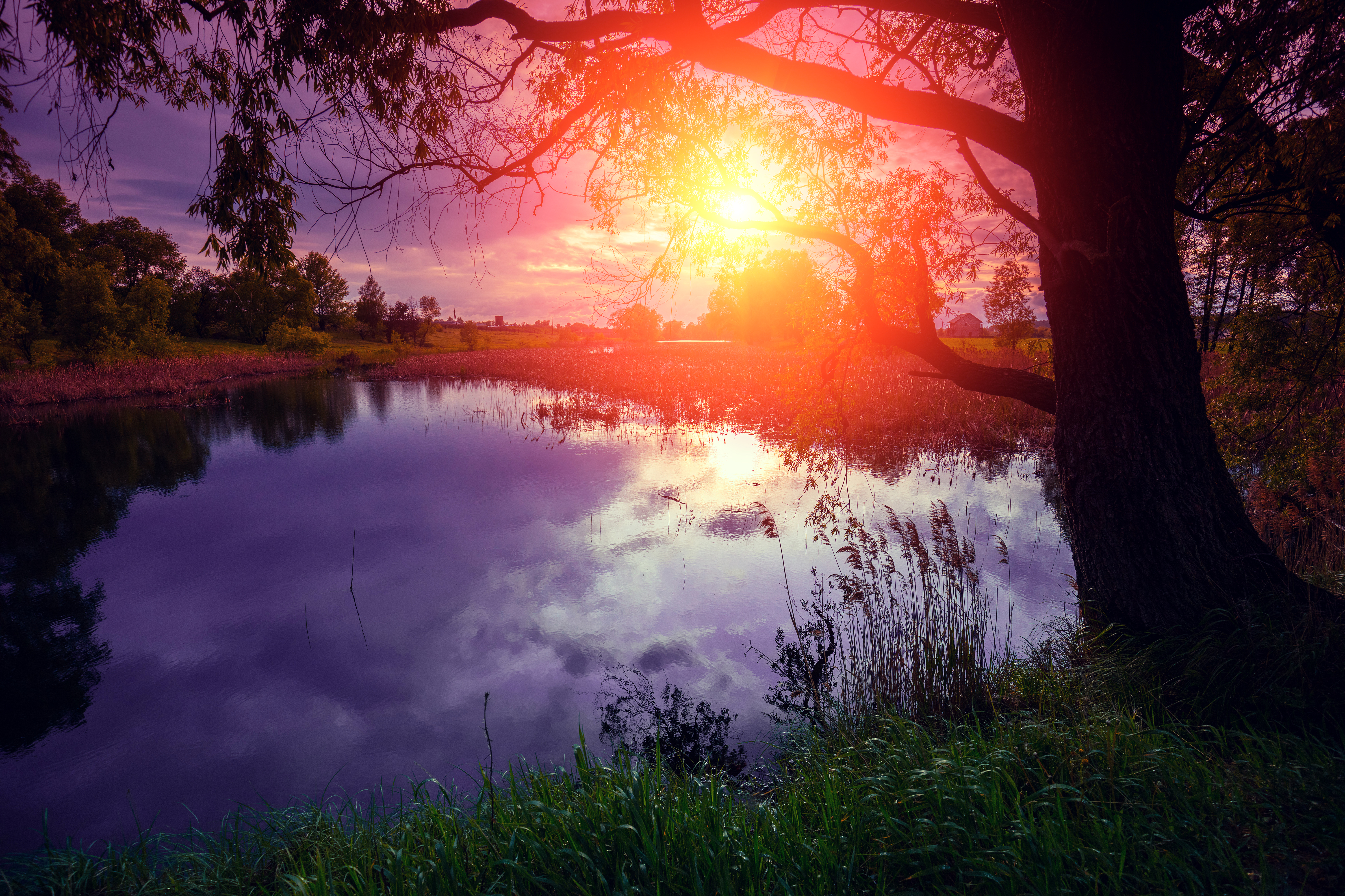 Free download wallpaper Nature, Sunset, Lake, Reflection, Earth, Colors on your PC desktop