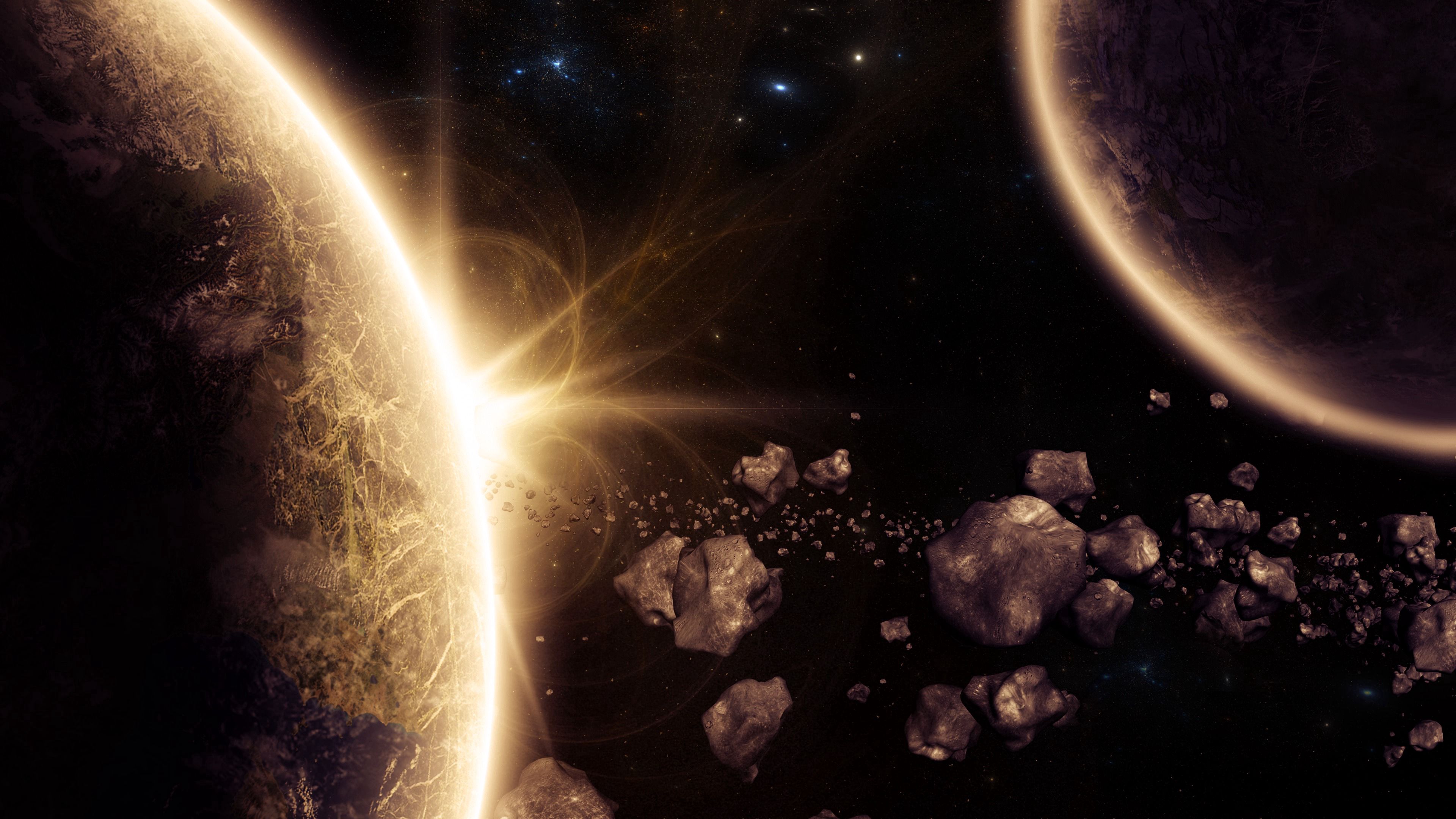 Descarga gratuita de fondo de pantalla para móvil de Asteroides, Resplandecer, Universo, Resplandor, Planeta, 3D.