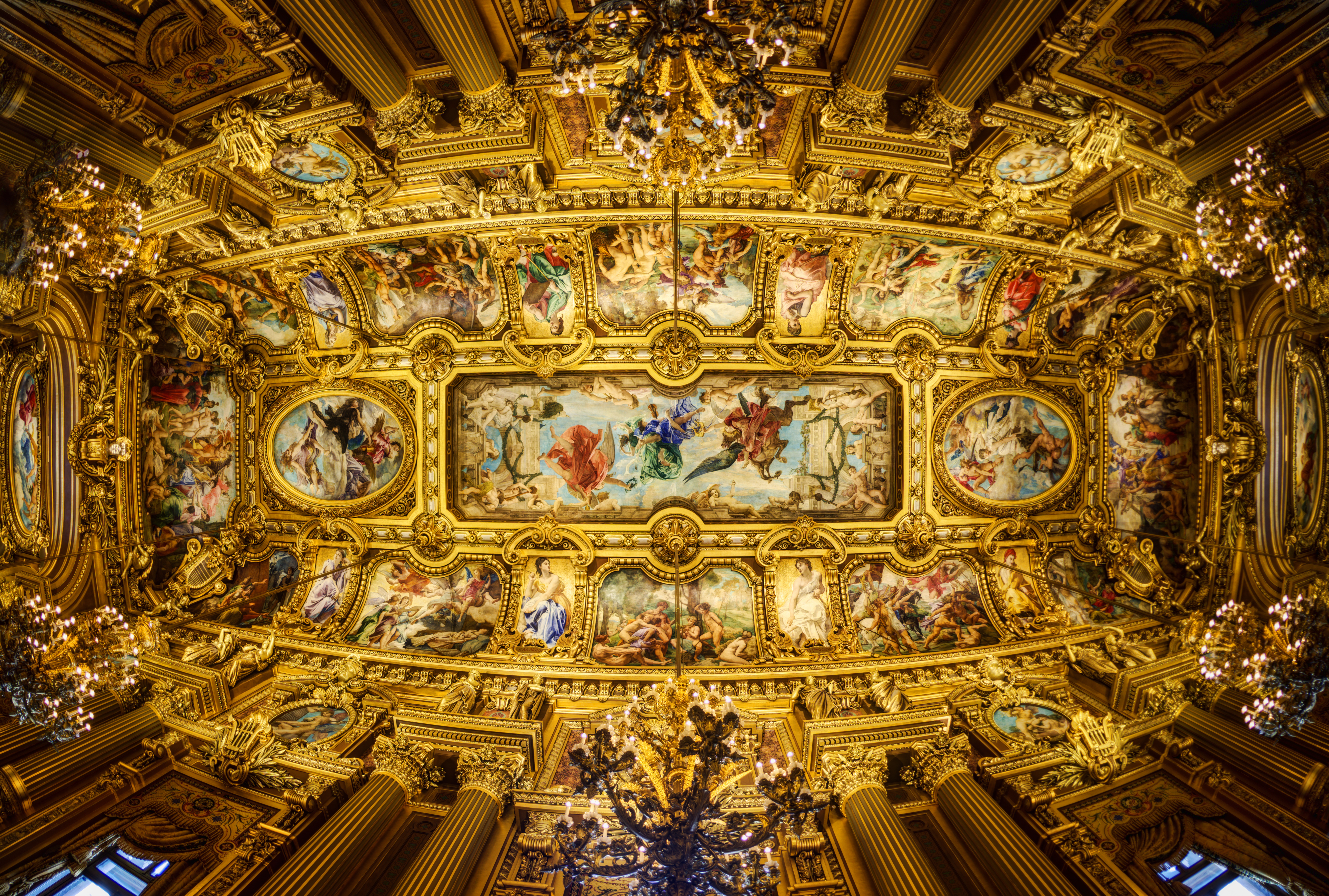 1523327 baixar papel de parede feito pelo homem, palácio garnier, teto, lustre, colunas, interior, pintura, paris, escultura - protetores de tela e imagens gratuitamente