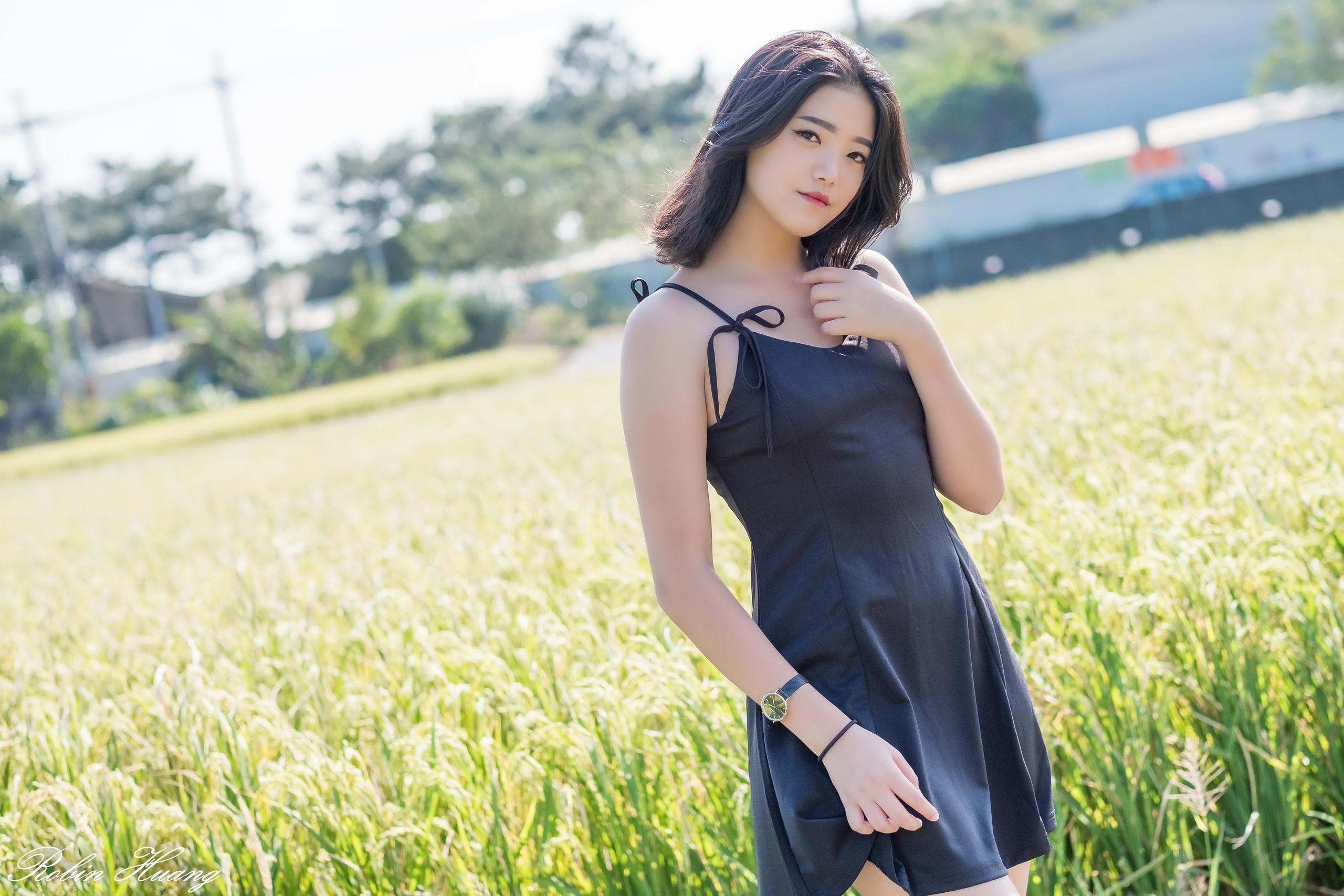 Free download wallpaper Model, Women, Asian, Black Hair, Black Dress, Depth Of Field on your PC desktop