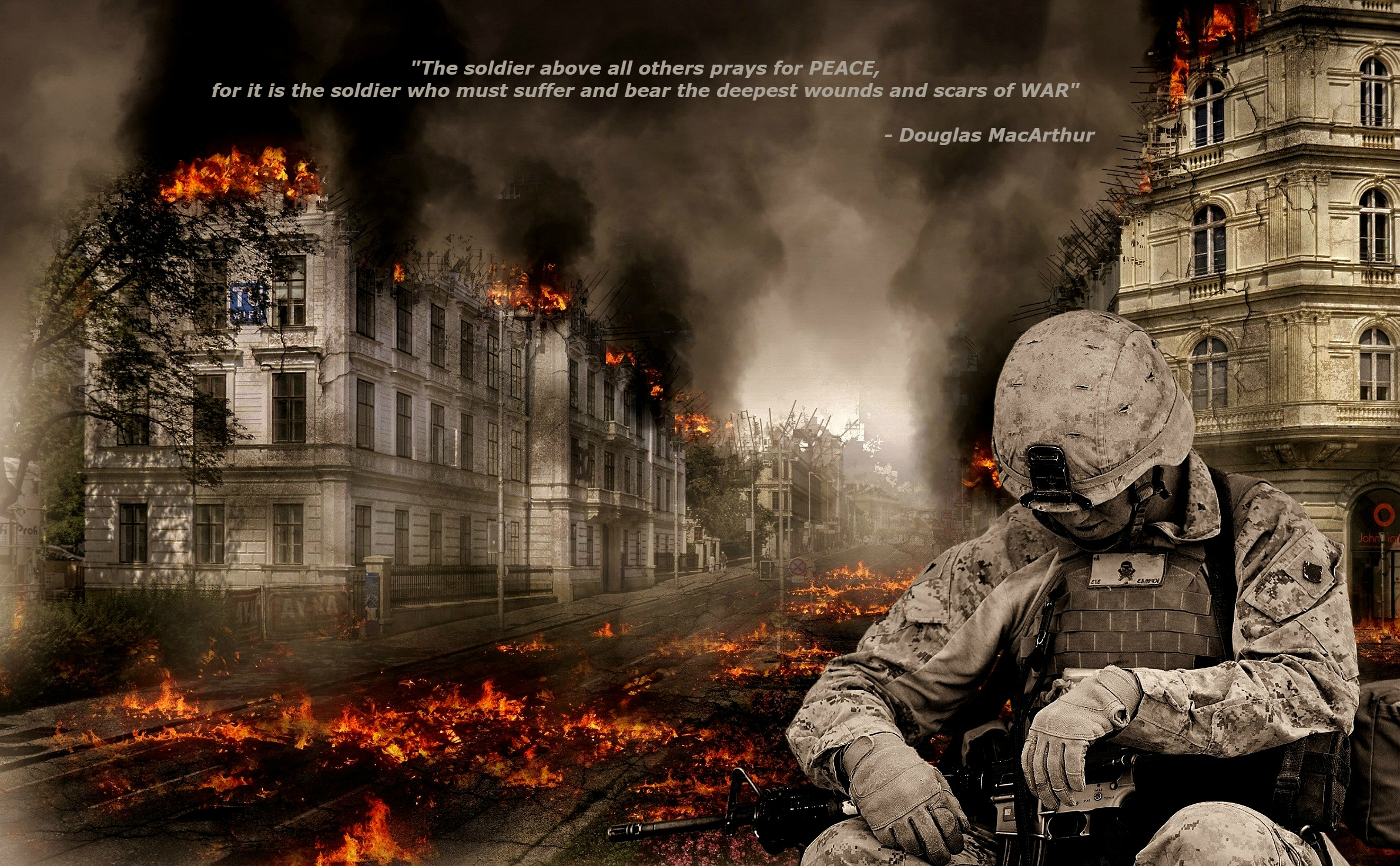 Free download wallpaper Fire, War, Sadness, Quote, Soldier, Misc on your PC desktop