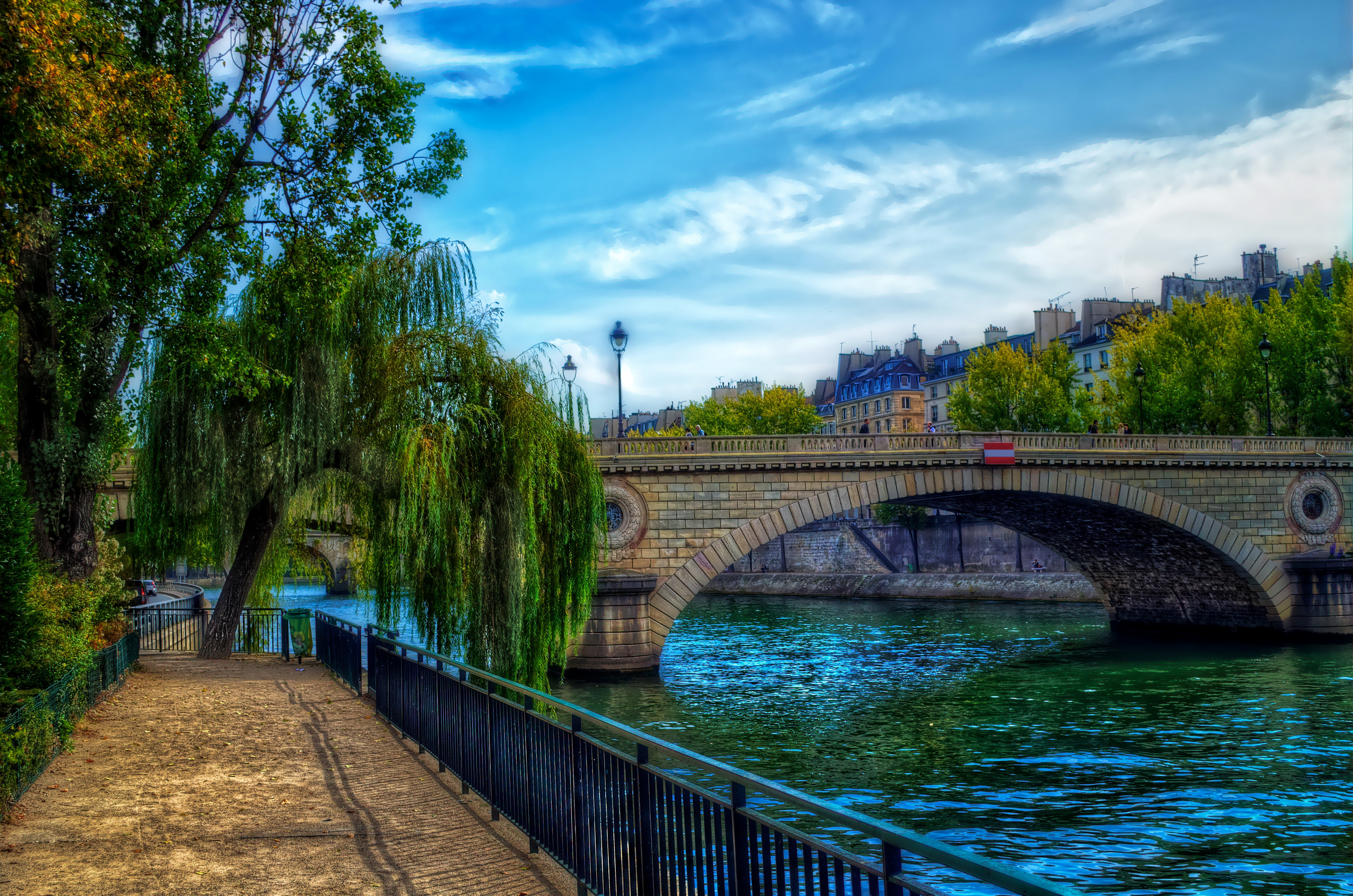 Download mobile wallpaper Bridges, Tree, Bridge, Fence, Hdr, Man Made, Canal for free.
