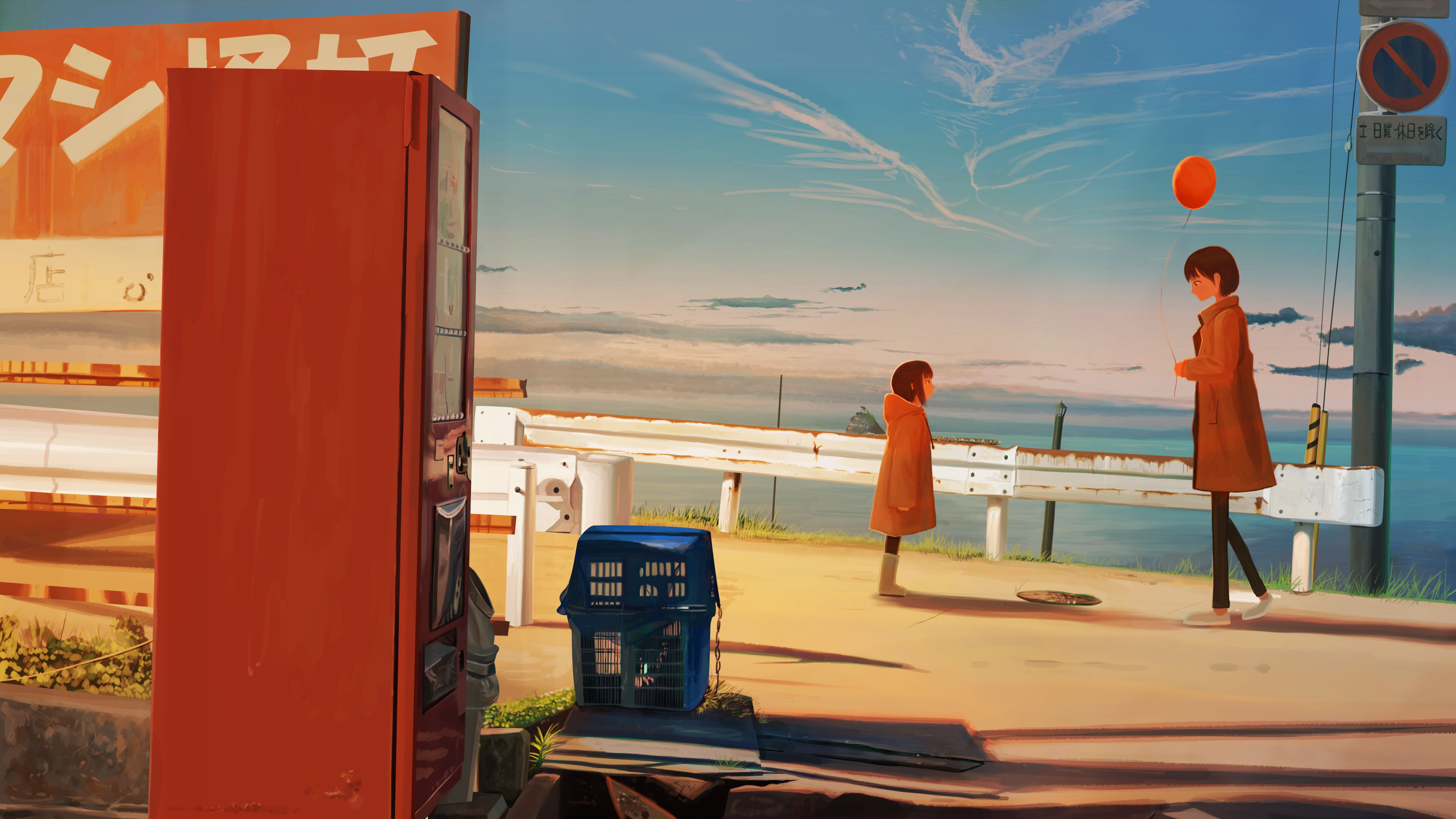 Laden Sie das Straße, Original, Meer, Himmel, Animes-Bild kostenlos auf Ihren PC-Desktop herunter
