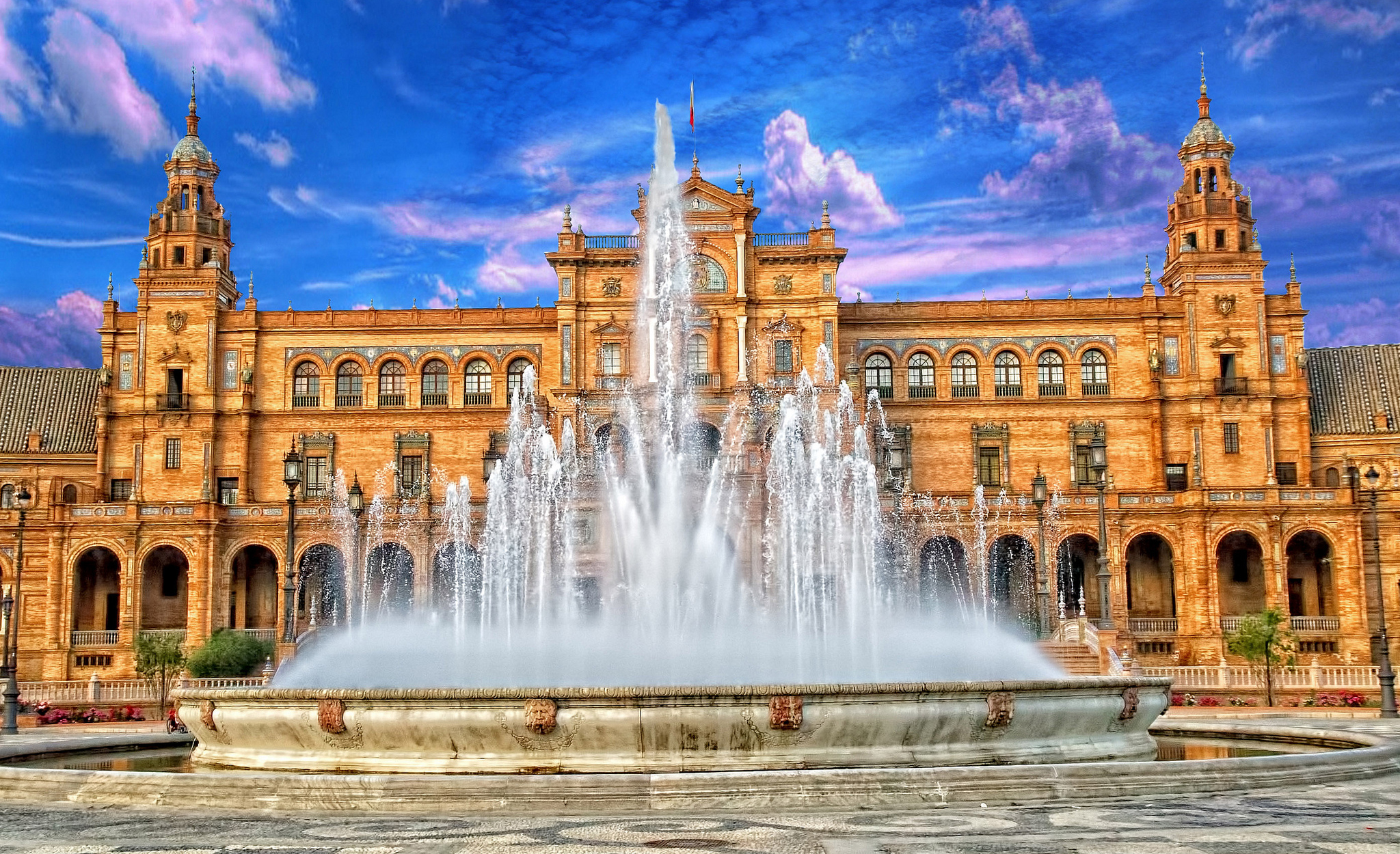 Download mobile wallpaper Fountain, Building, Hdr, Spain, Man Made for free.