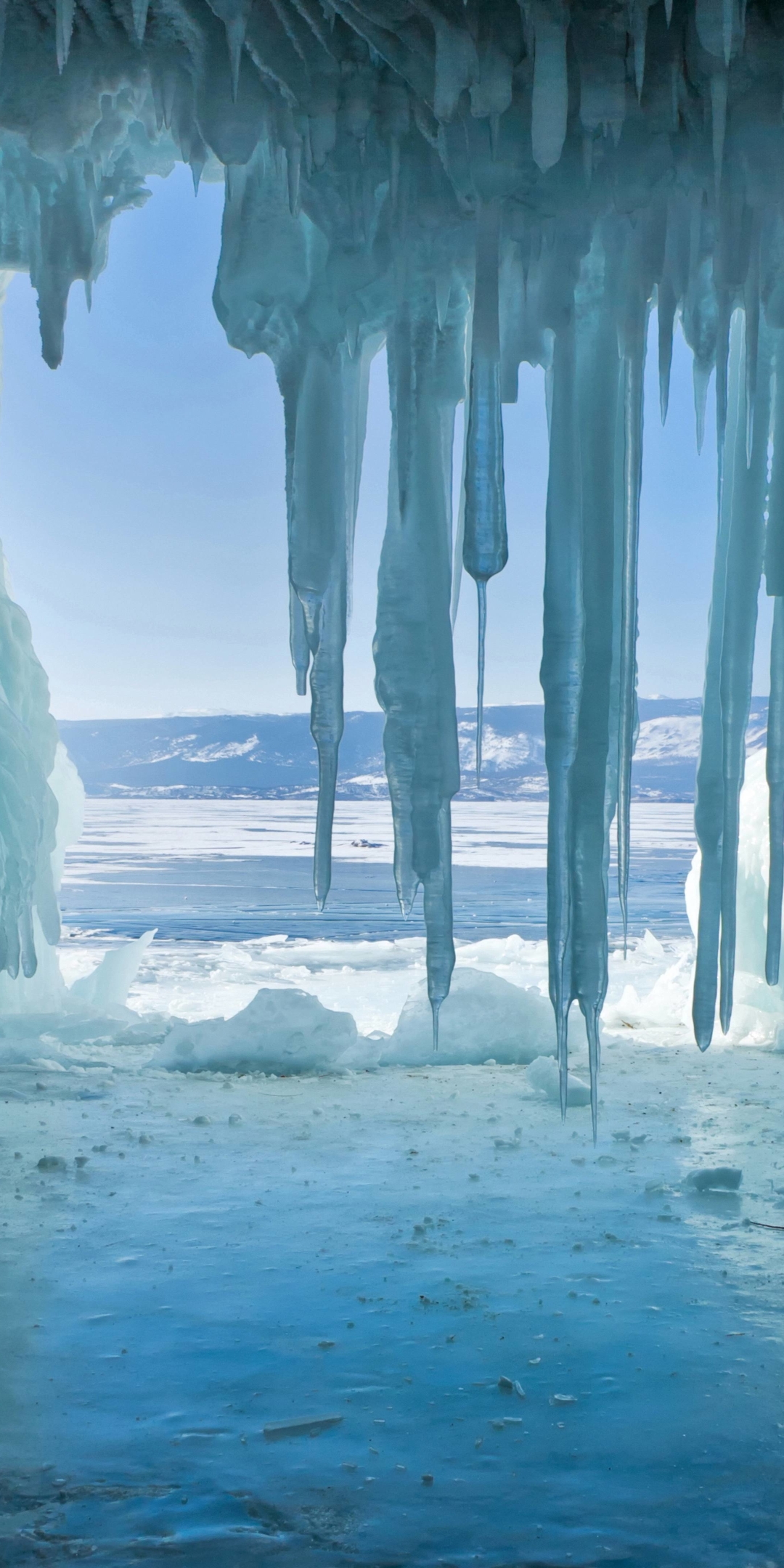 Скачати мобільні шпалери Зима, Лід, Земля, Печера безкоштовно.